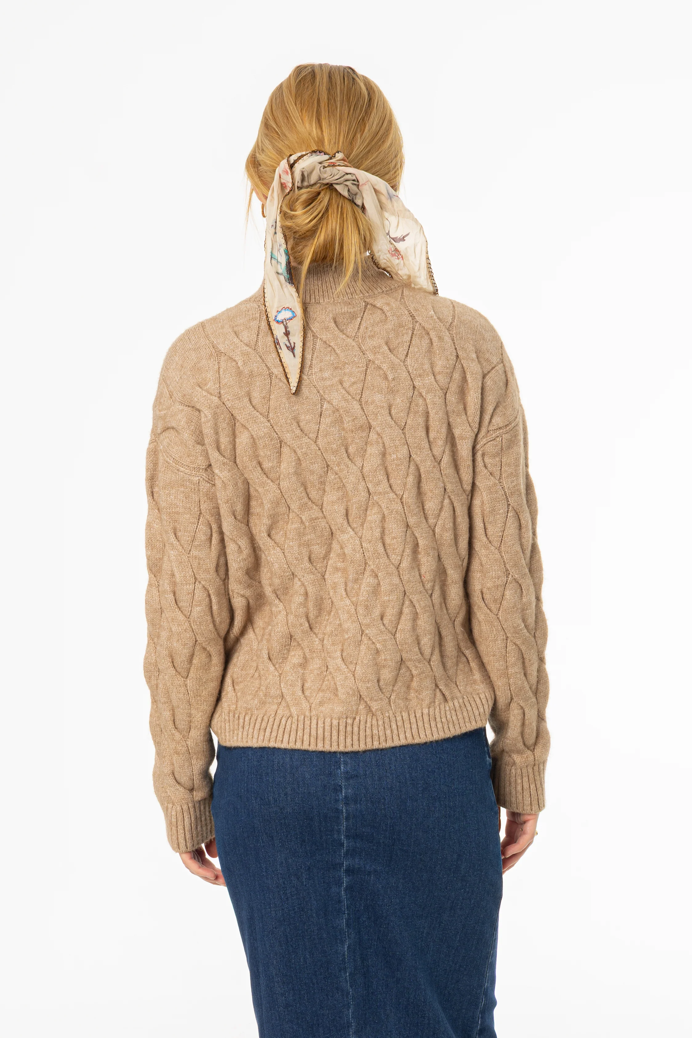 Brown Collar Detail Cable Knit Sweater - Image 4