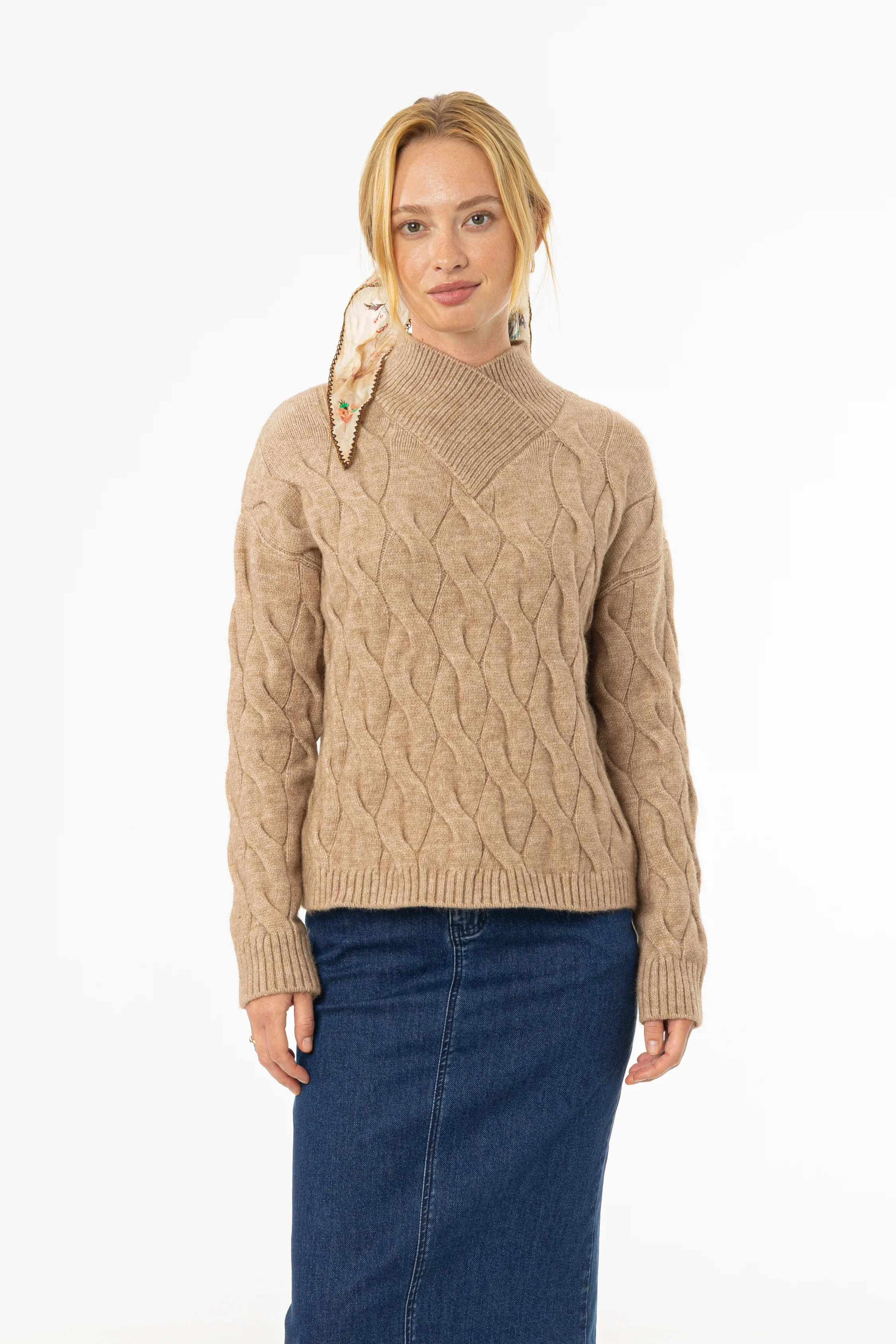 Brown Collar Detail Cable Knit Sweater - Image 5