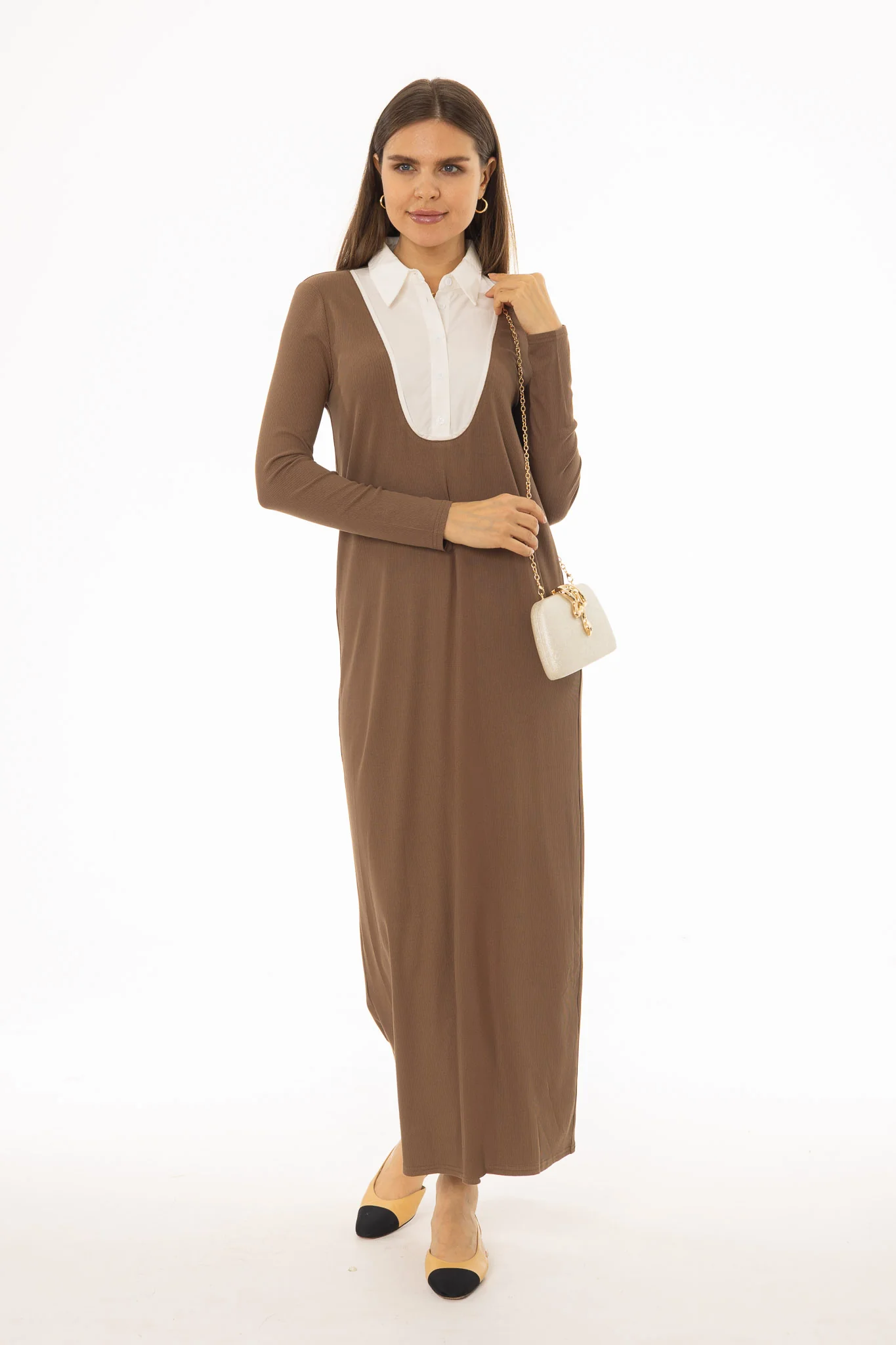 Brown Combo Blouse Maxi Dress - Image 5