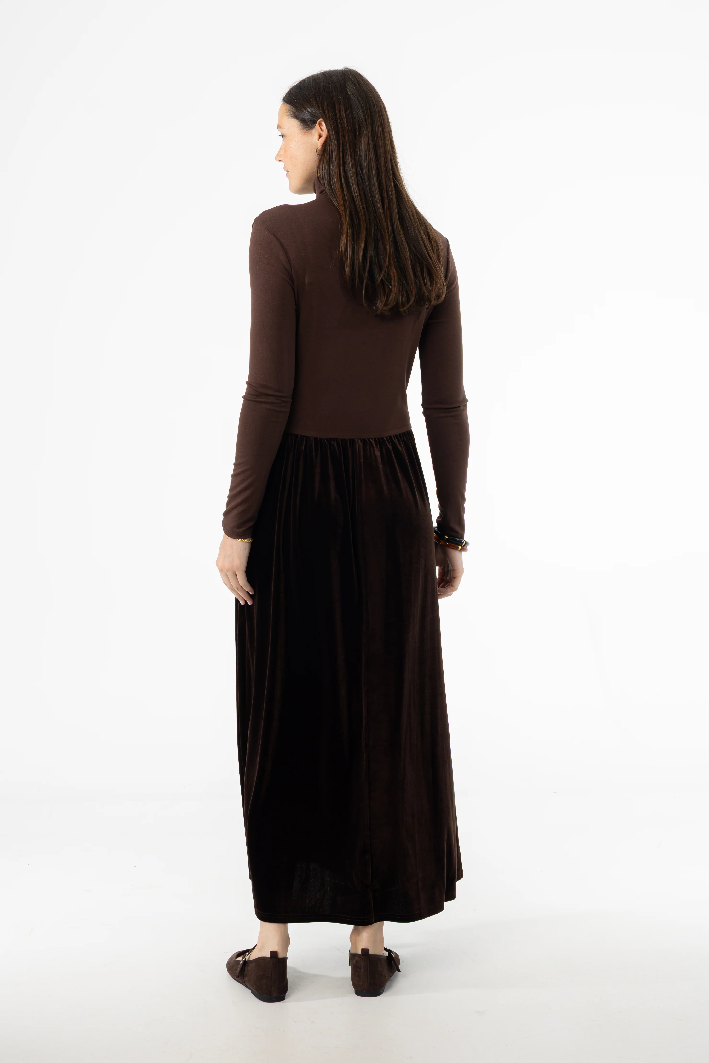 Brown Combo Velour Mock Neck Dress - Image 3