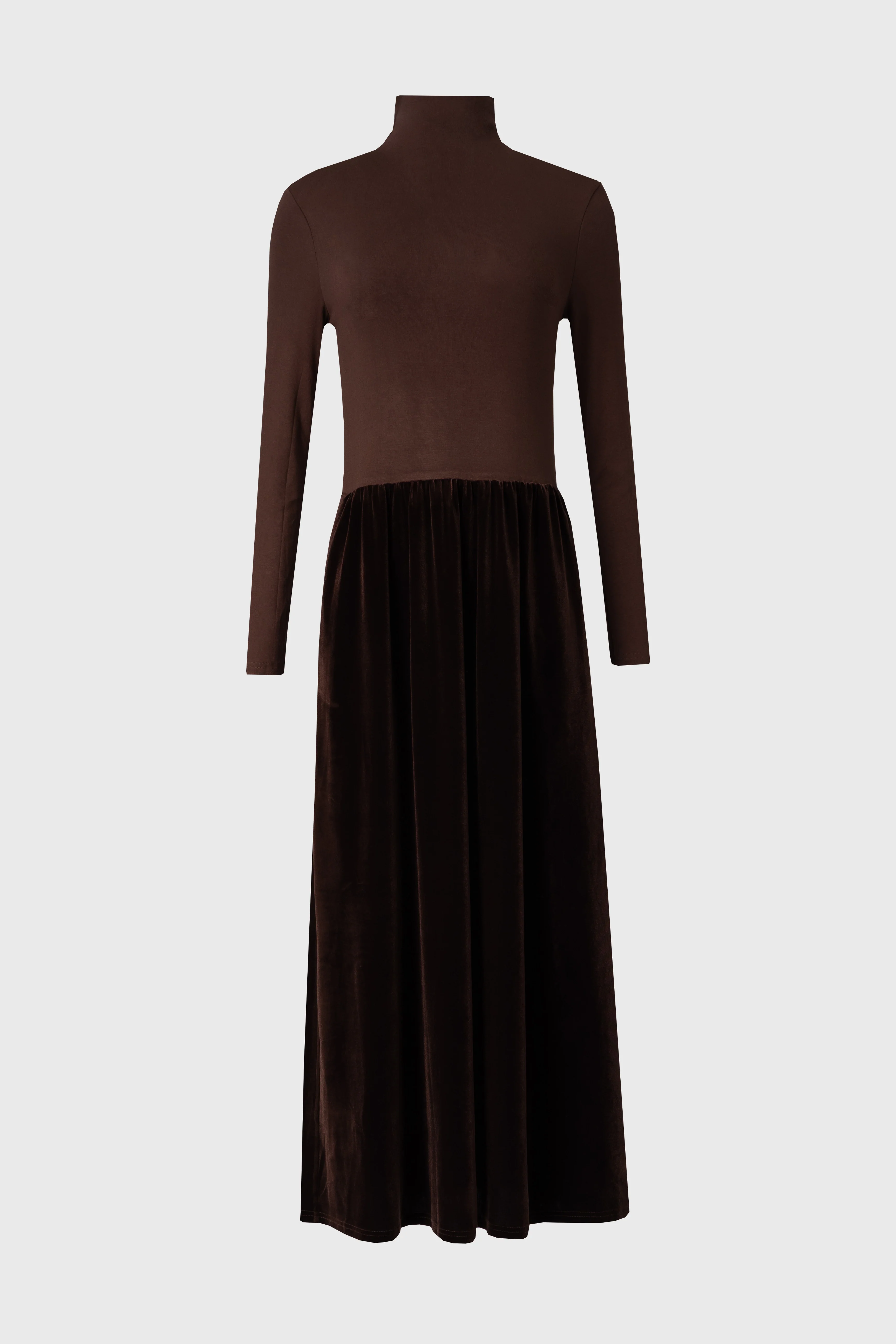 Brown Combo Velour Mock Neck Dress - Image 5