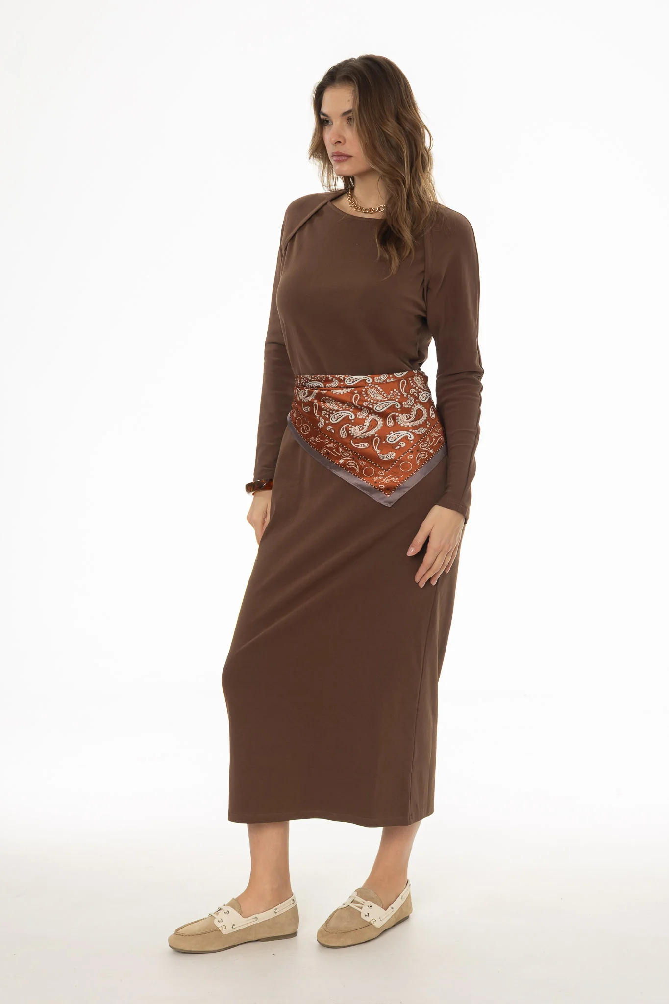 Brown Faux Shrug Maxi Dress - Image 3