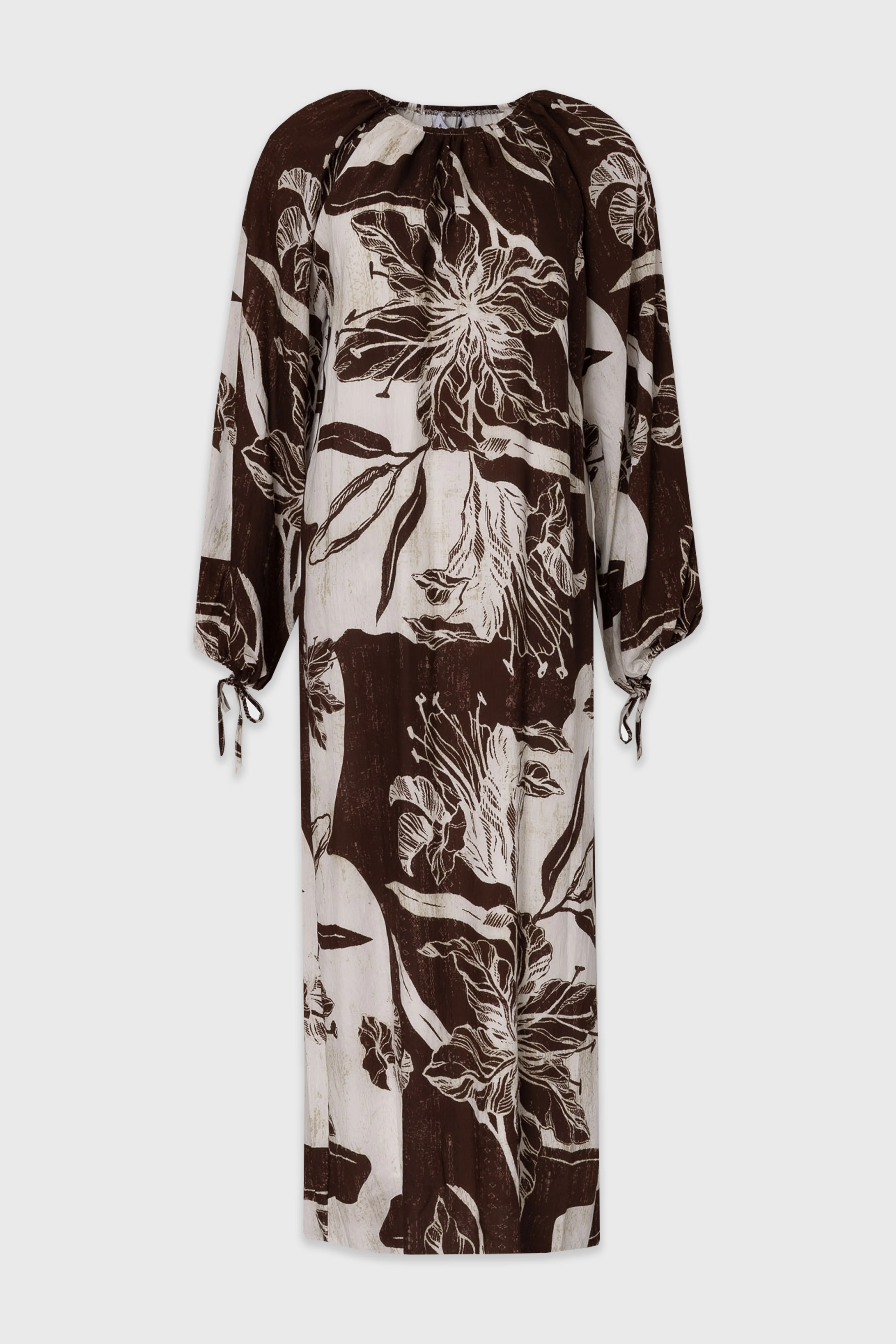 Brown Floral Balloon Sleeve Oversized Maxi Dress - Image 6