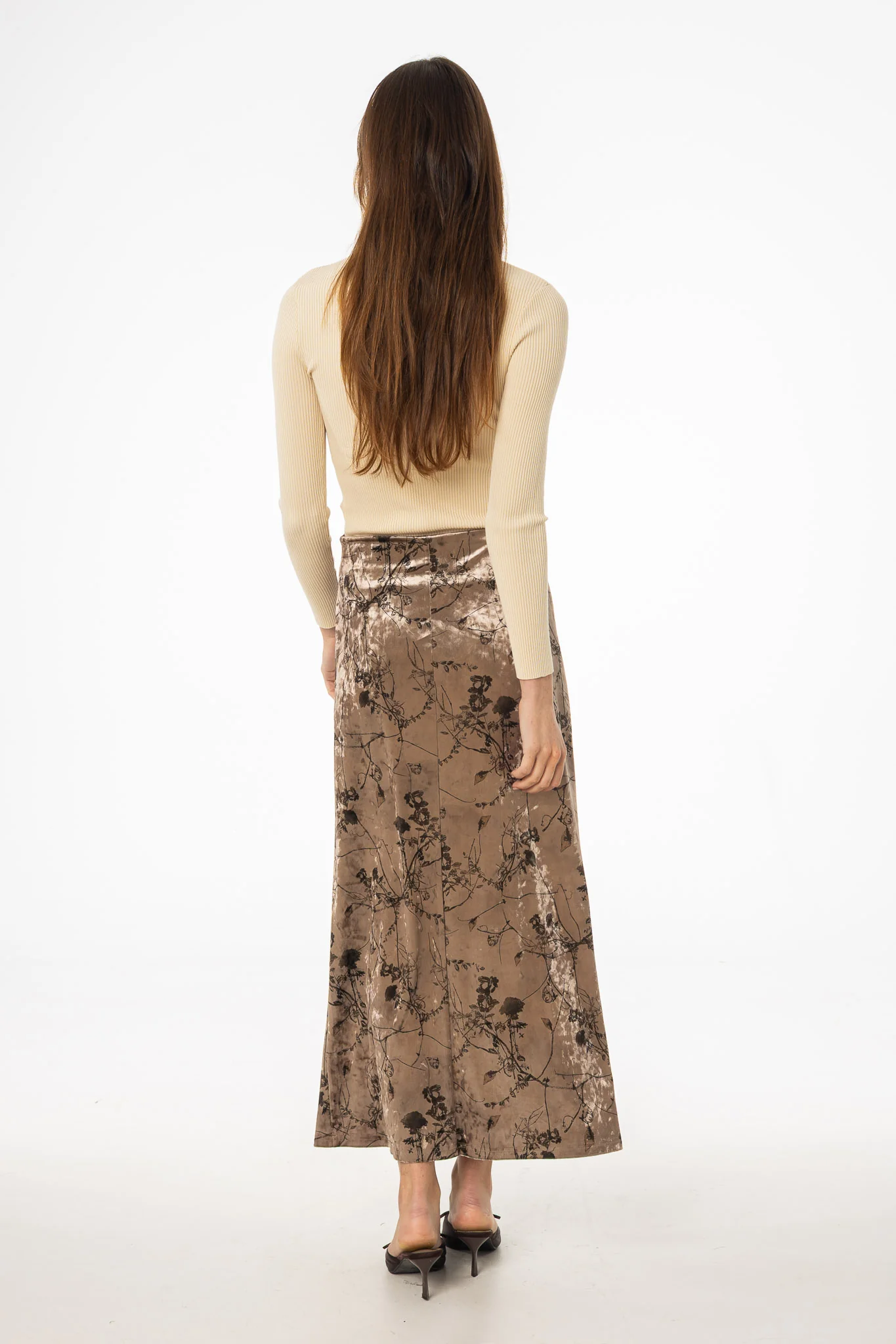 Brown Floral Crushed Velvet Skirt - Image 4