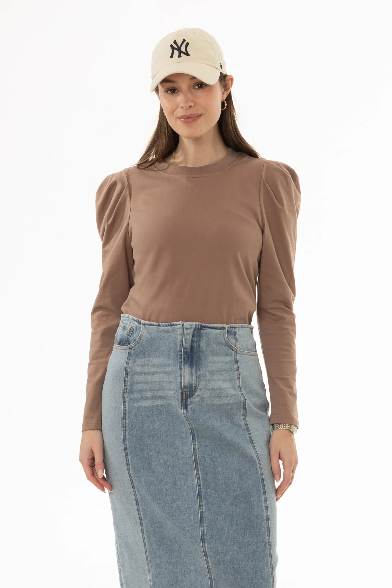 Brown Gathered Shoulder T-Shirt - Image 5