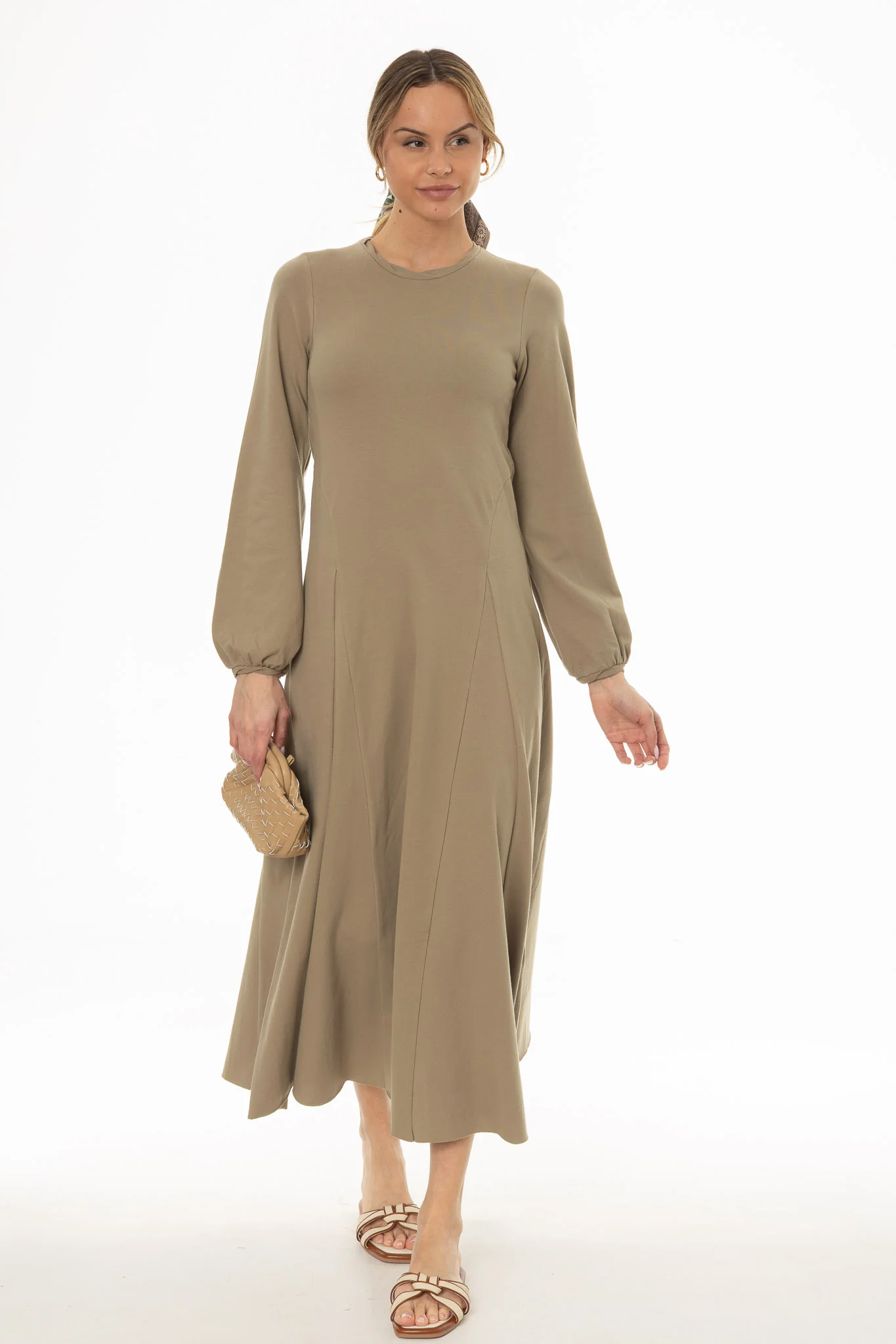 Olive Godet Seam Maxi Dress - Image 5
