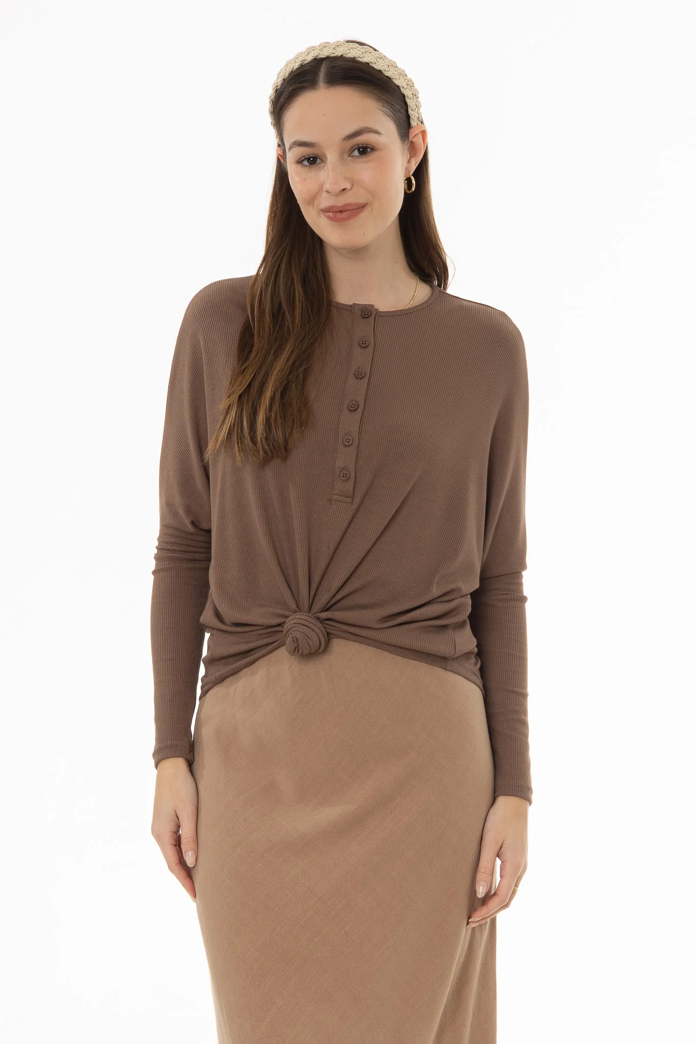 Brown Henley Dolman T-Shirt - Image 5