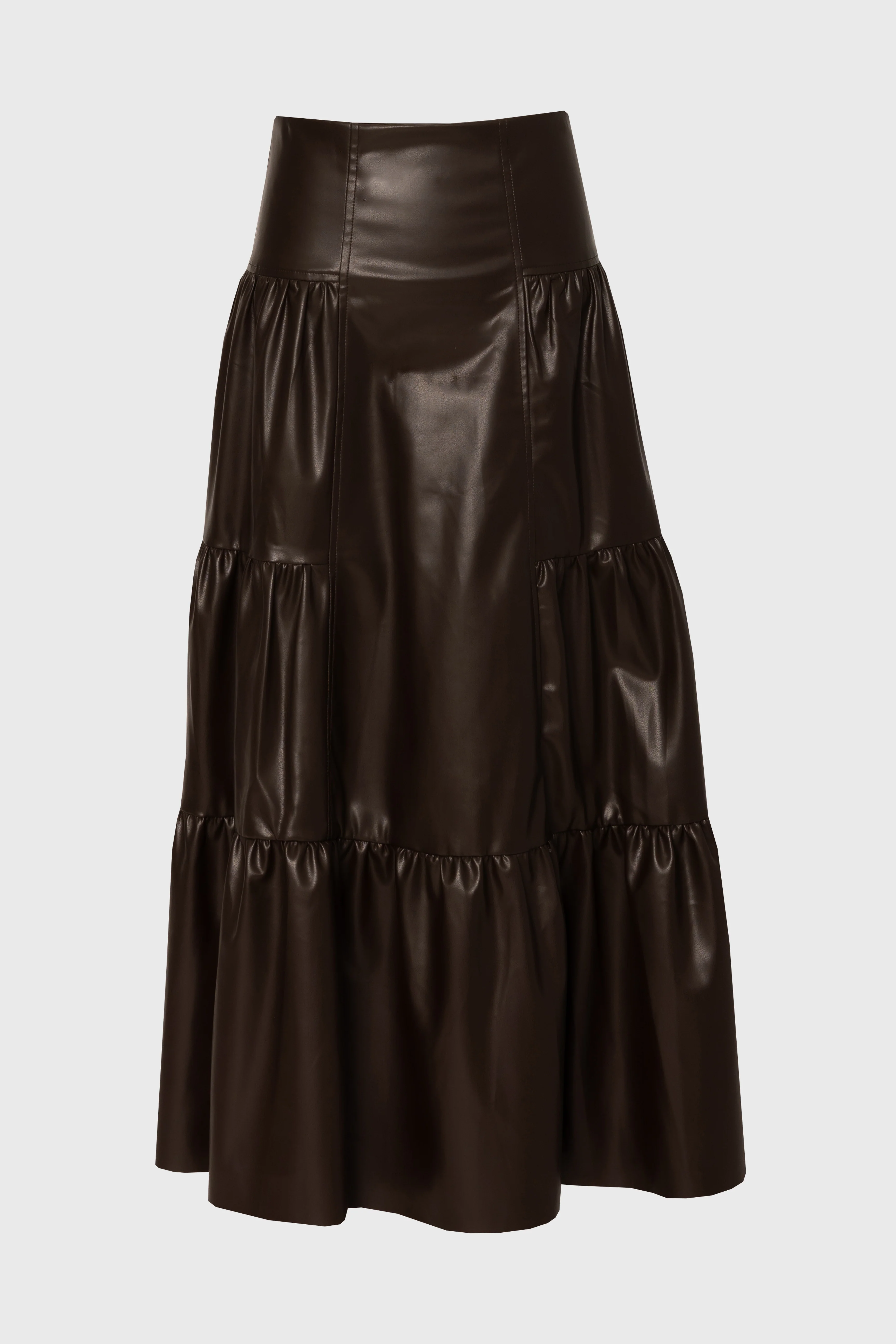 Brown Layered Faux Leather Skirt - Image 5