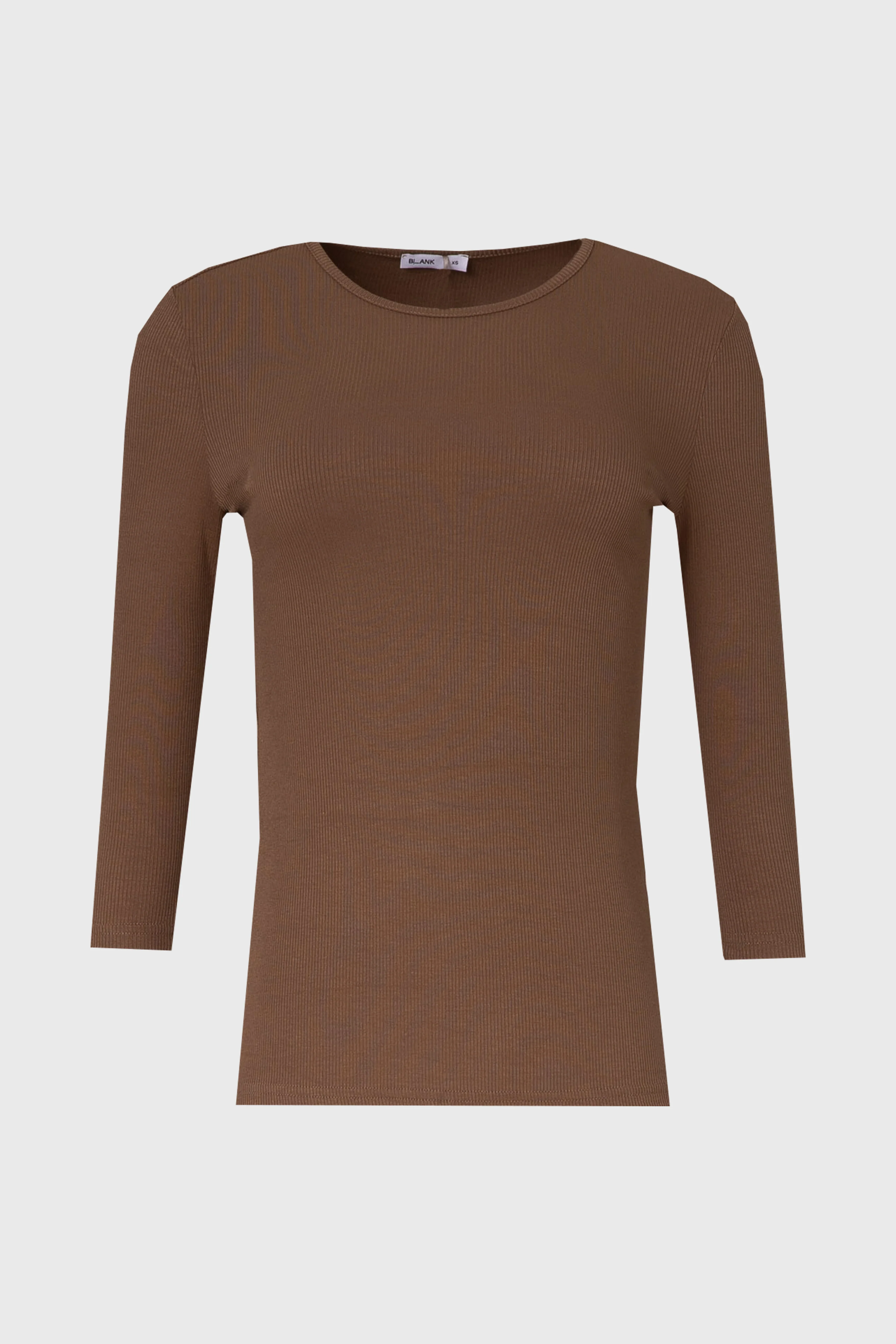 Brown Ribbed Round Neck 3/4 Sleeve T-Shirt - Image 6