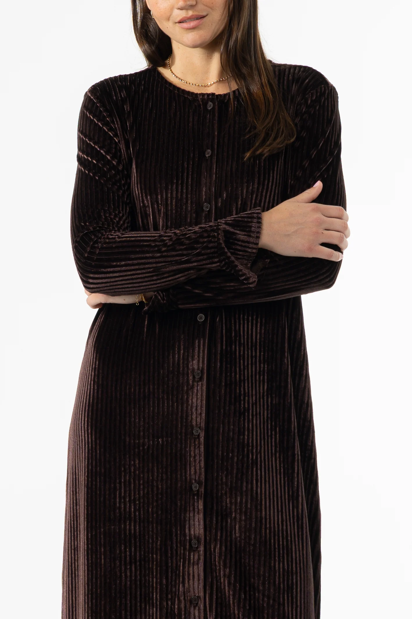 Brown Ribbed Velour Dress - Image 2