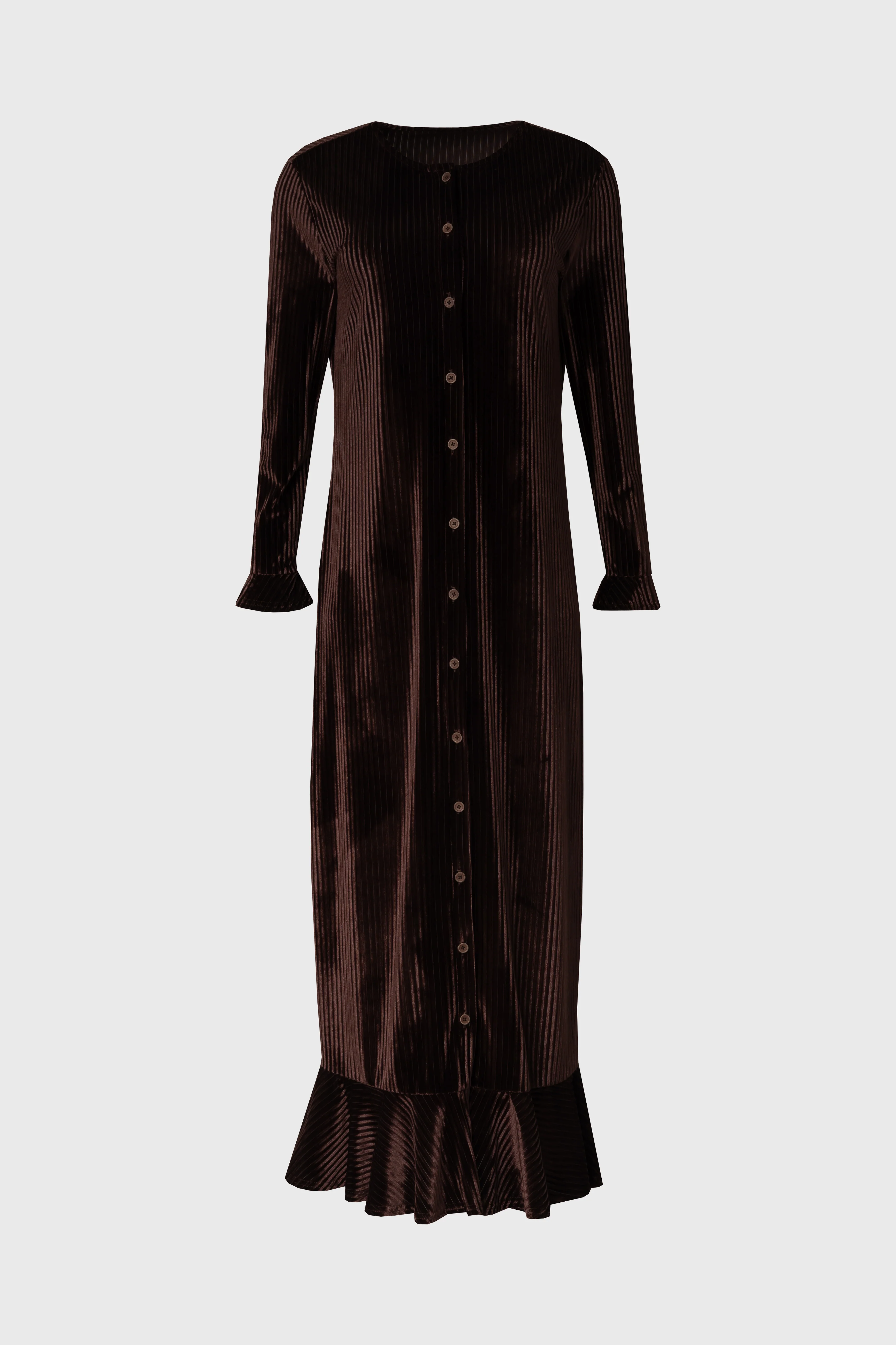 Brown Ribbed Velour Dress - Image 6