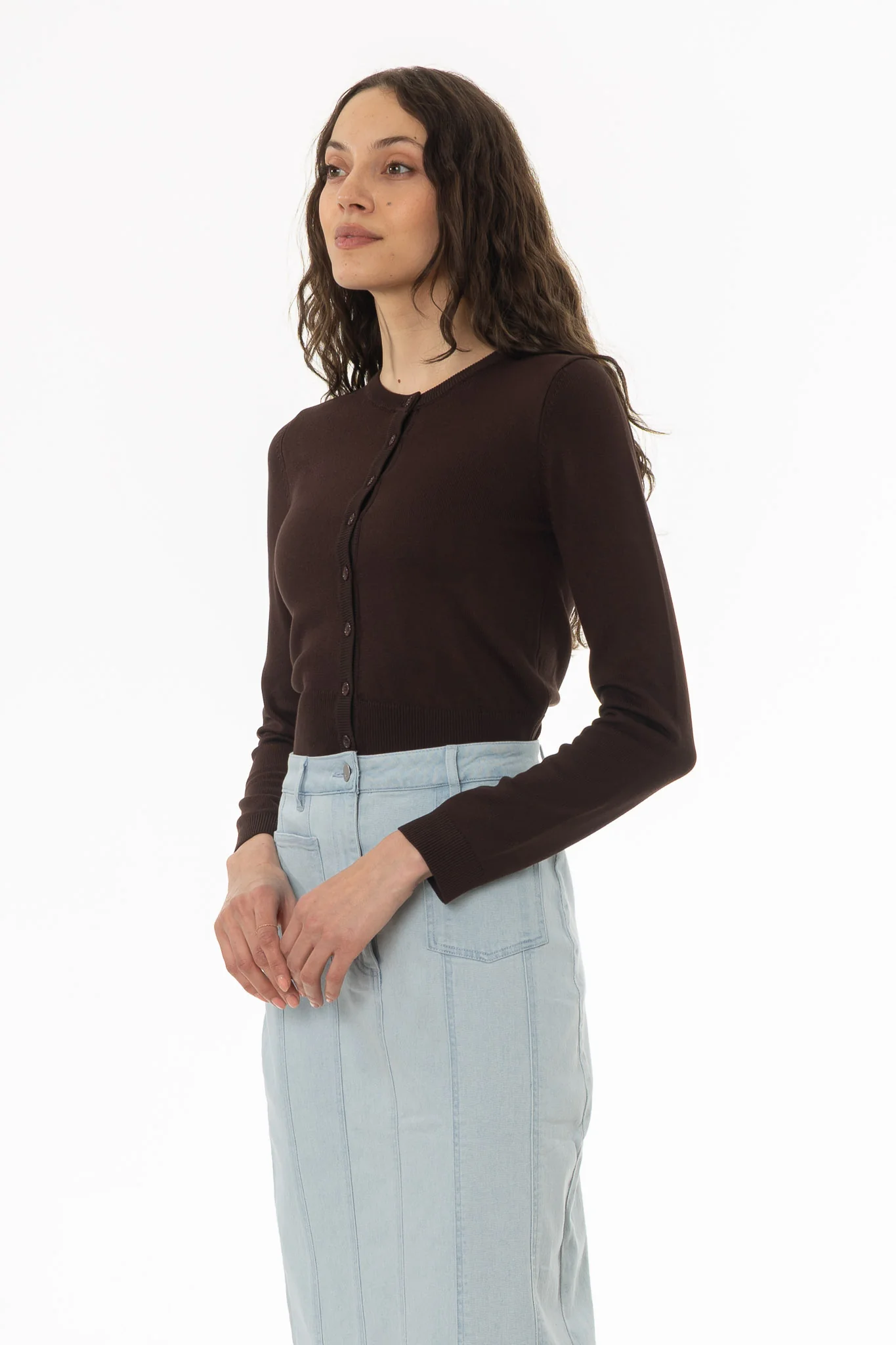 Brown Round Neck Knit Cardigan - Image 3