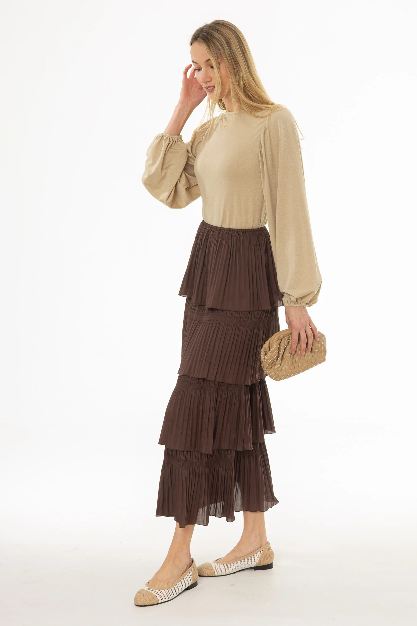Brown Ruffle Maxi Skirt - Image 3