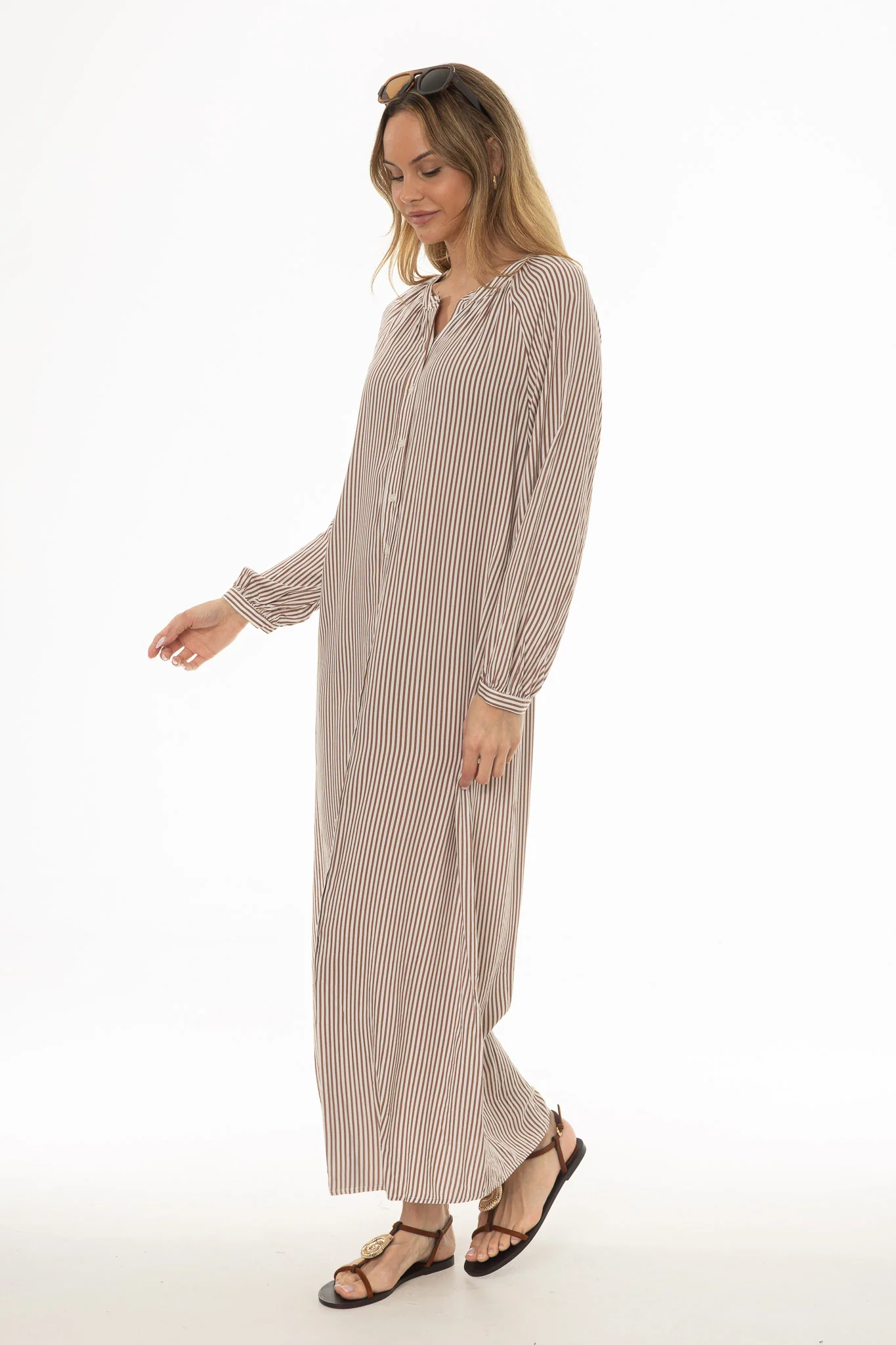 Brown Striped Cotton Maxi Dress - Image 4