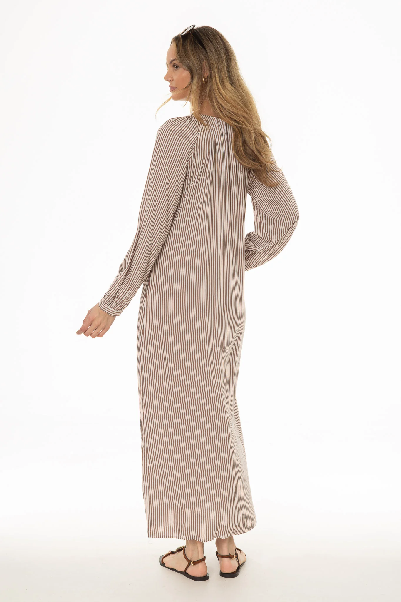 Brown Striped Cotton Maxi Dress - Image 5