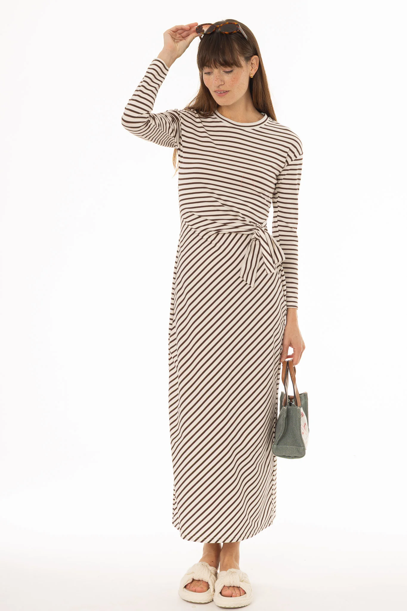 Brown Striped Tie Maxi Dress - Image 3