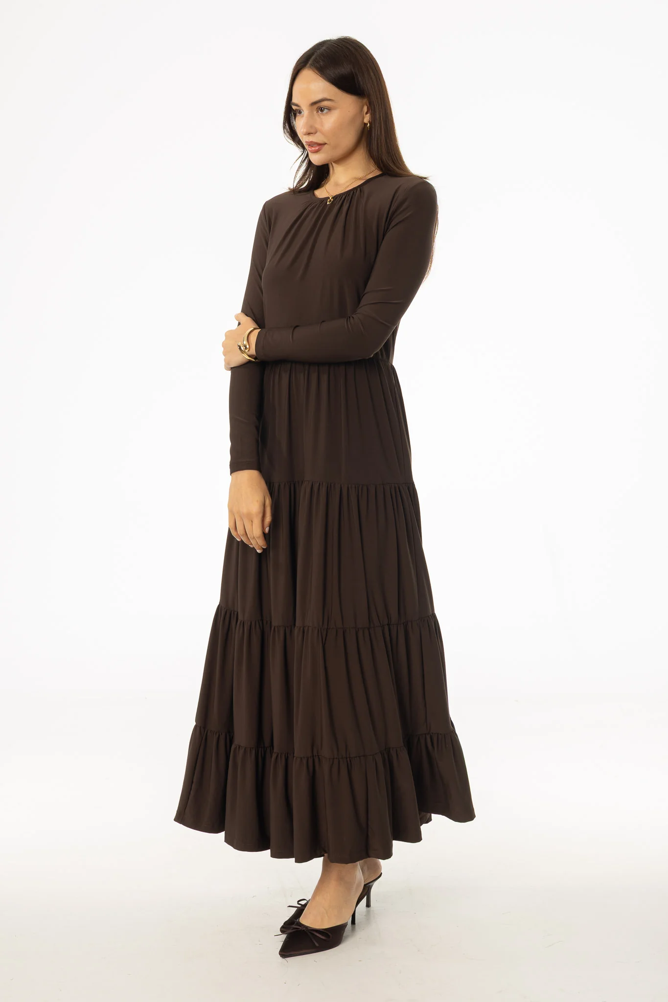 Brown Tiered Maxi Dress - Image 3