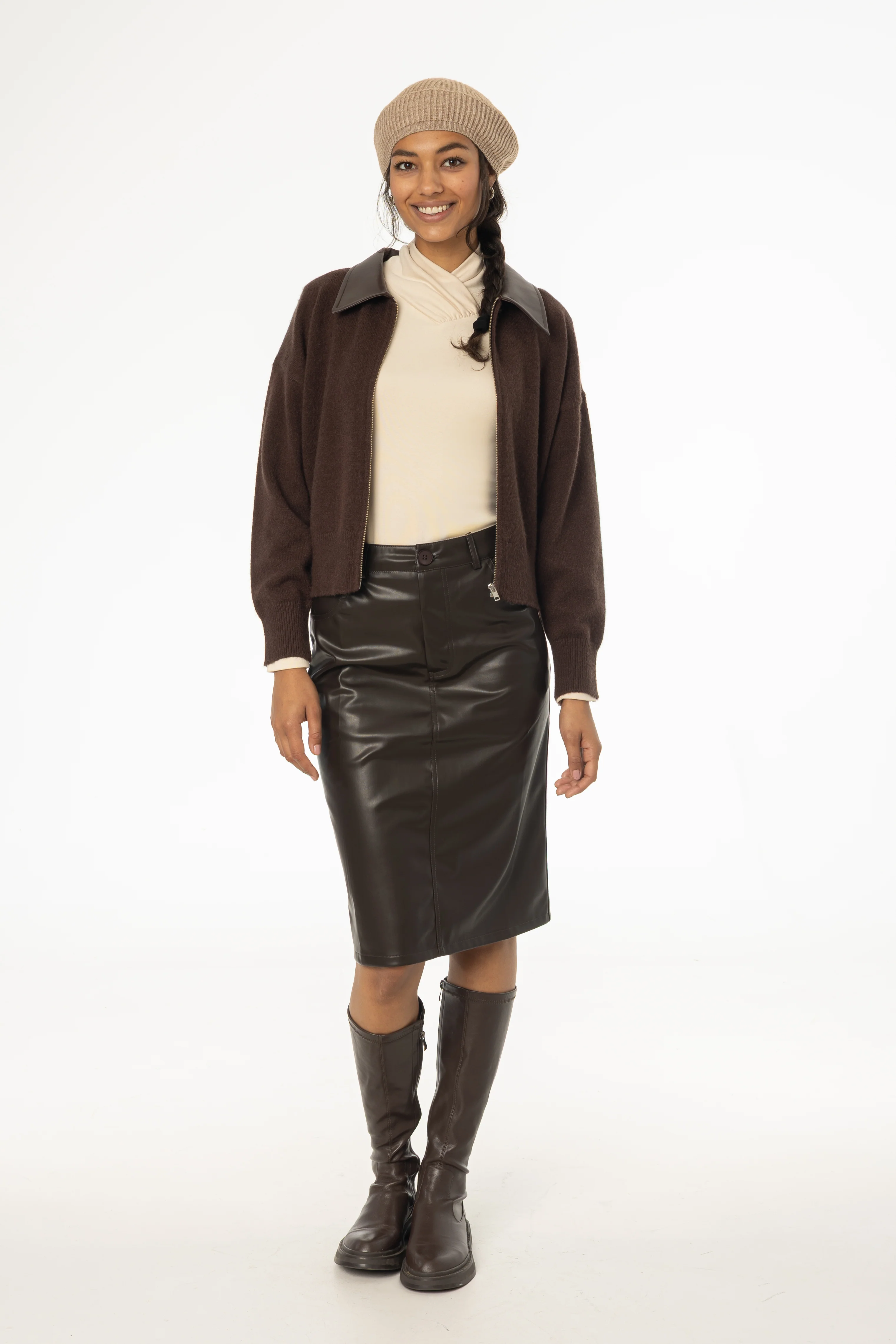 Brown Vegan Leather Pencil Skirt - Image 4