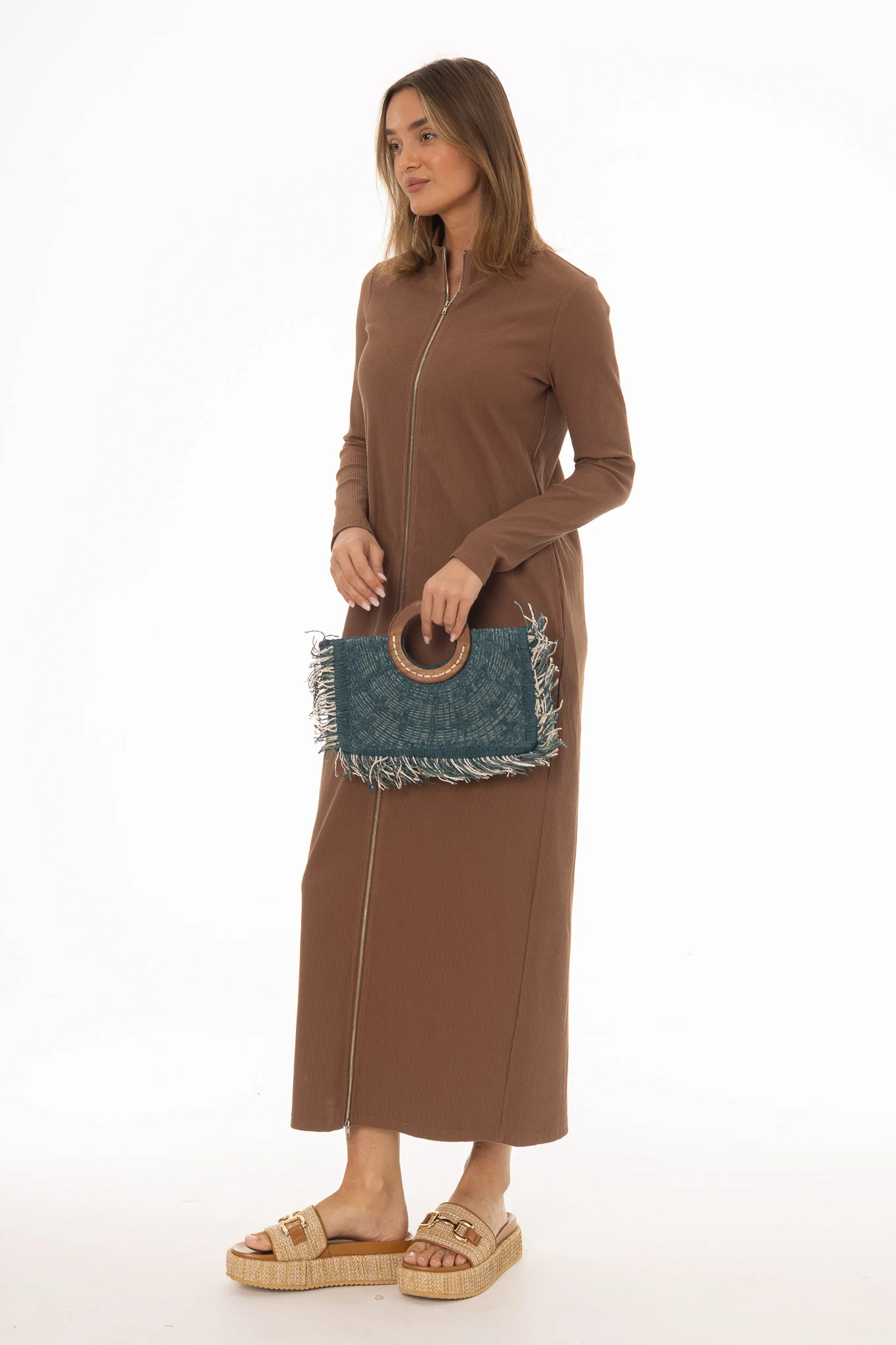 Brown Zipper Maxi Dress - Image 2