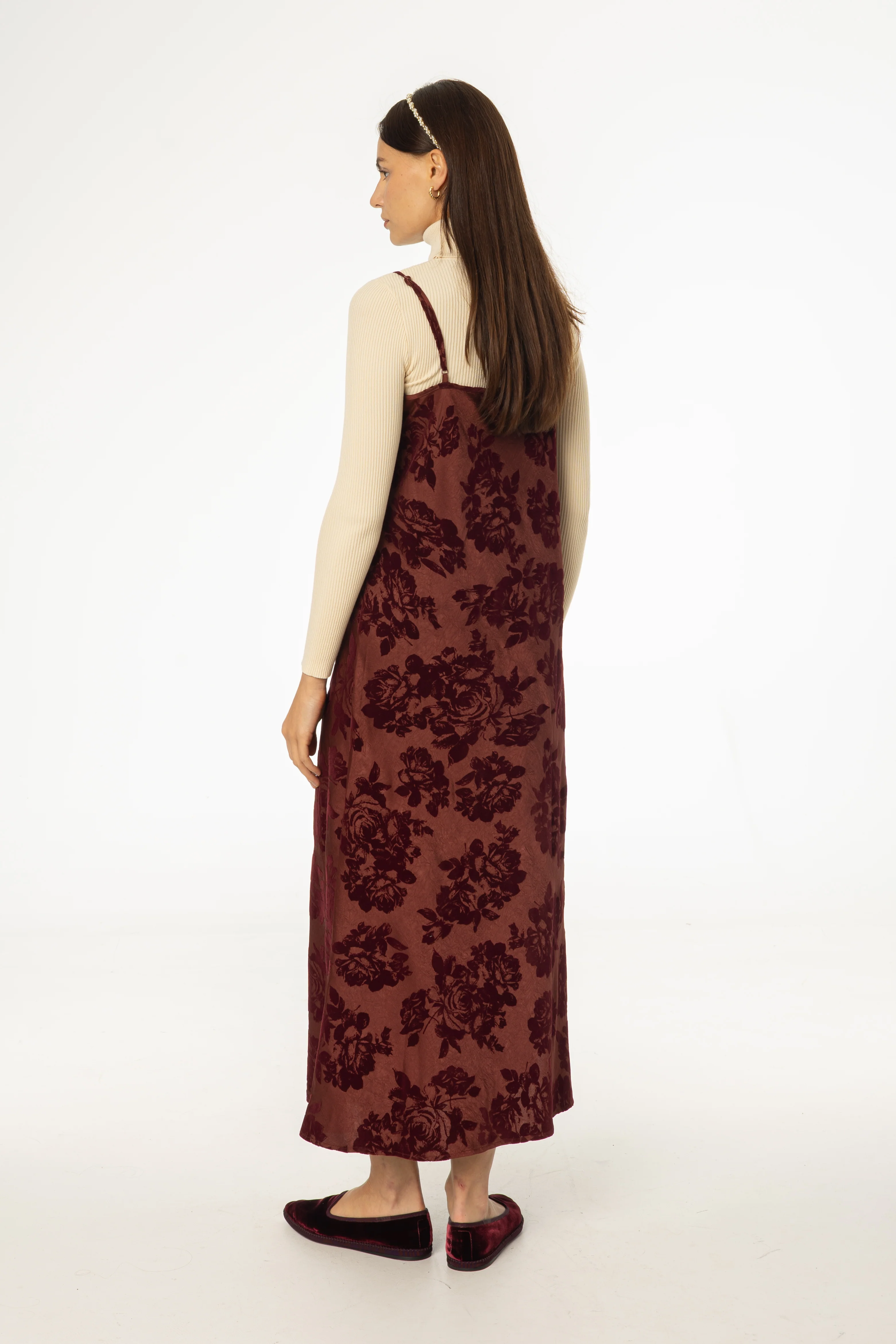 Burgundy Flower Print Velvet Slip Jumper - Image 3