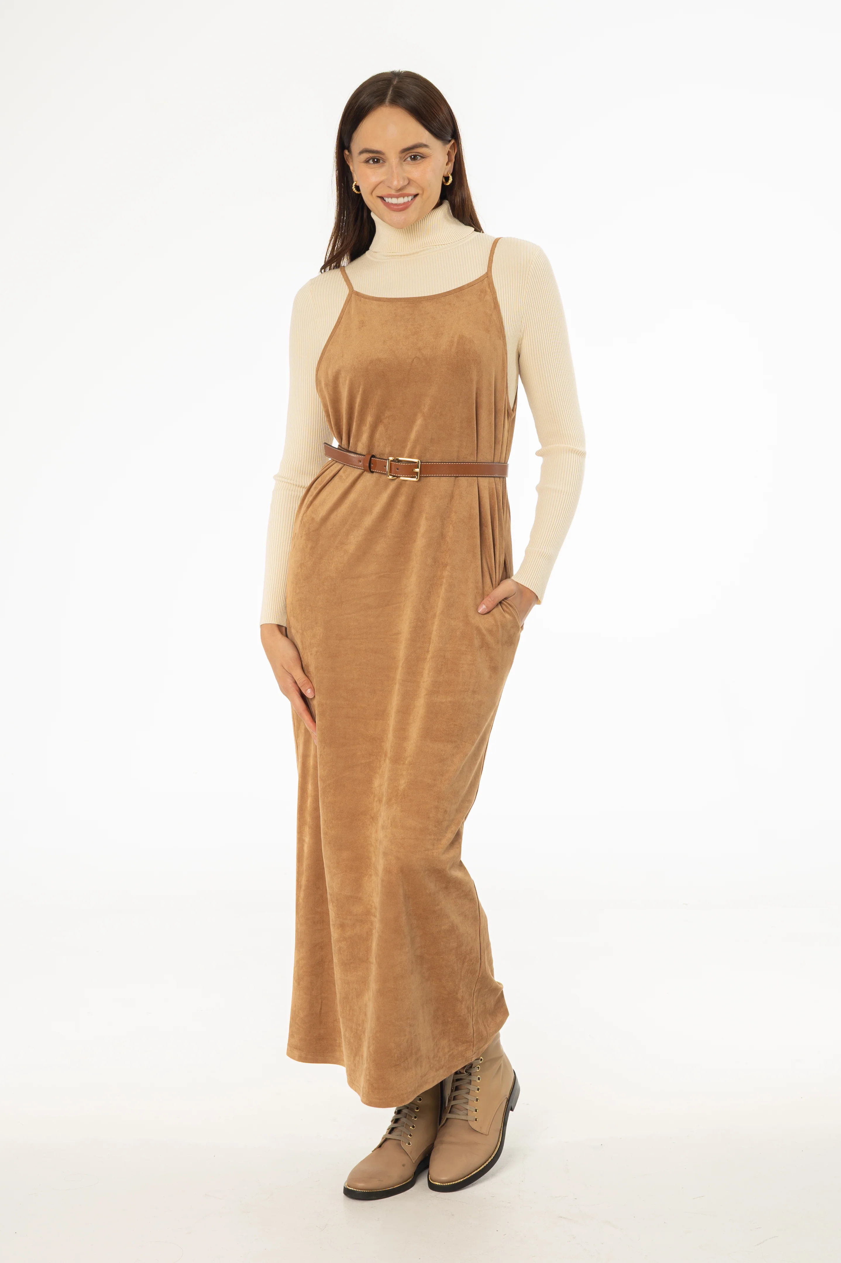 Camel Microsuede Maxi Jumper - Image 4
