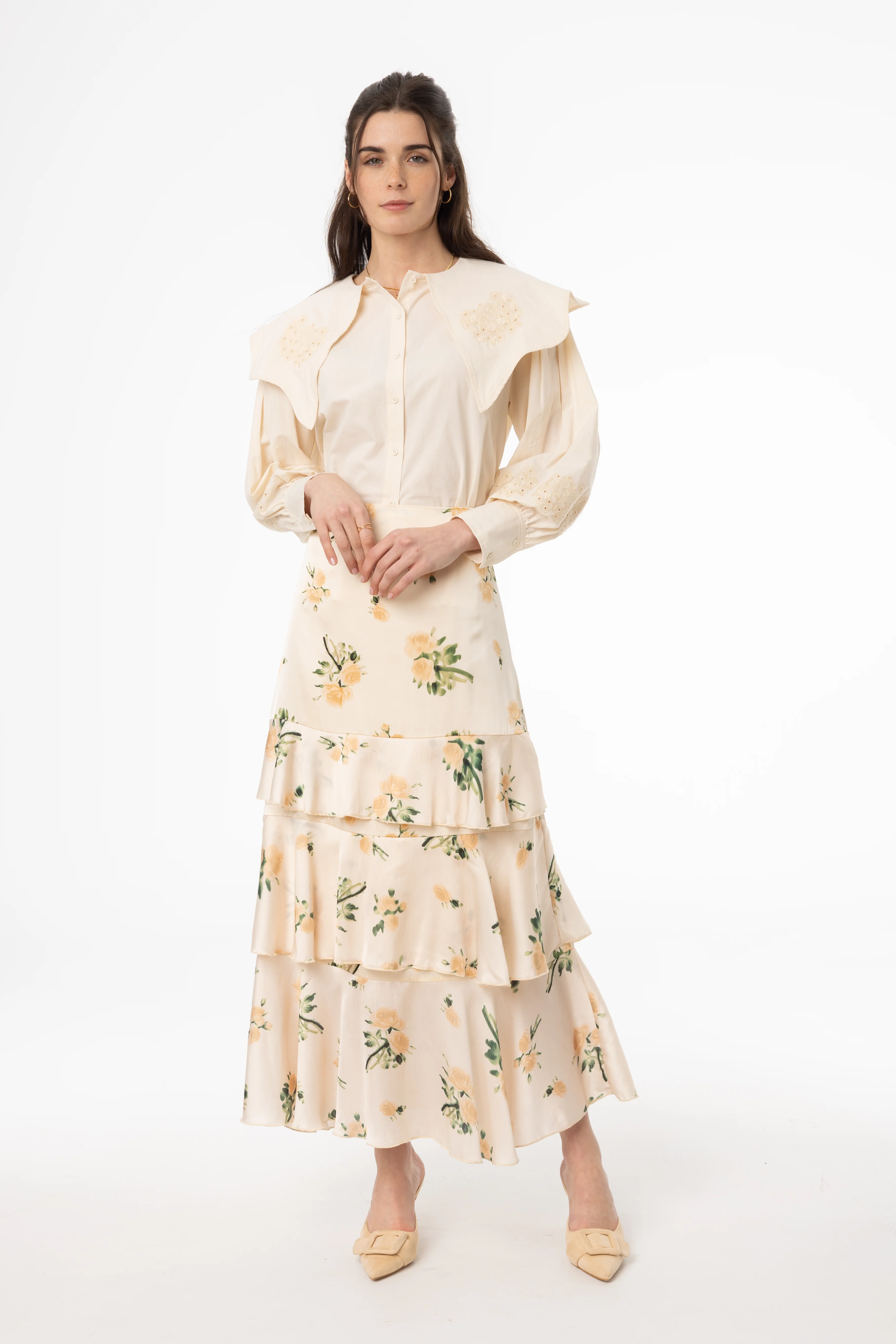 Champagne Floral Ruffle Skirt