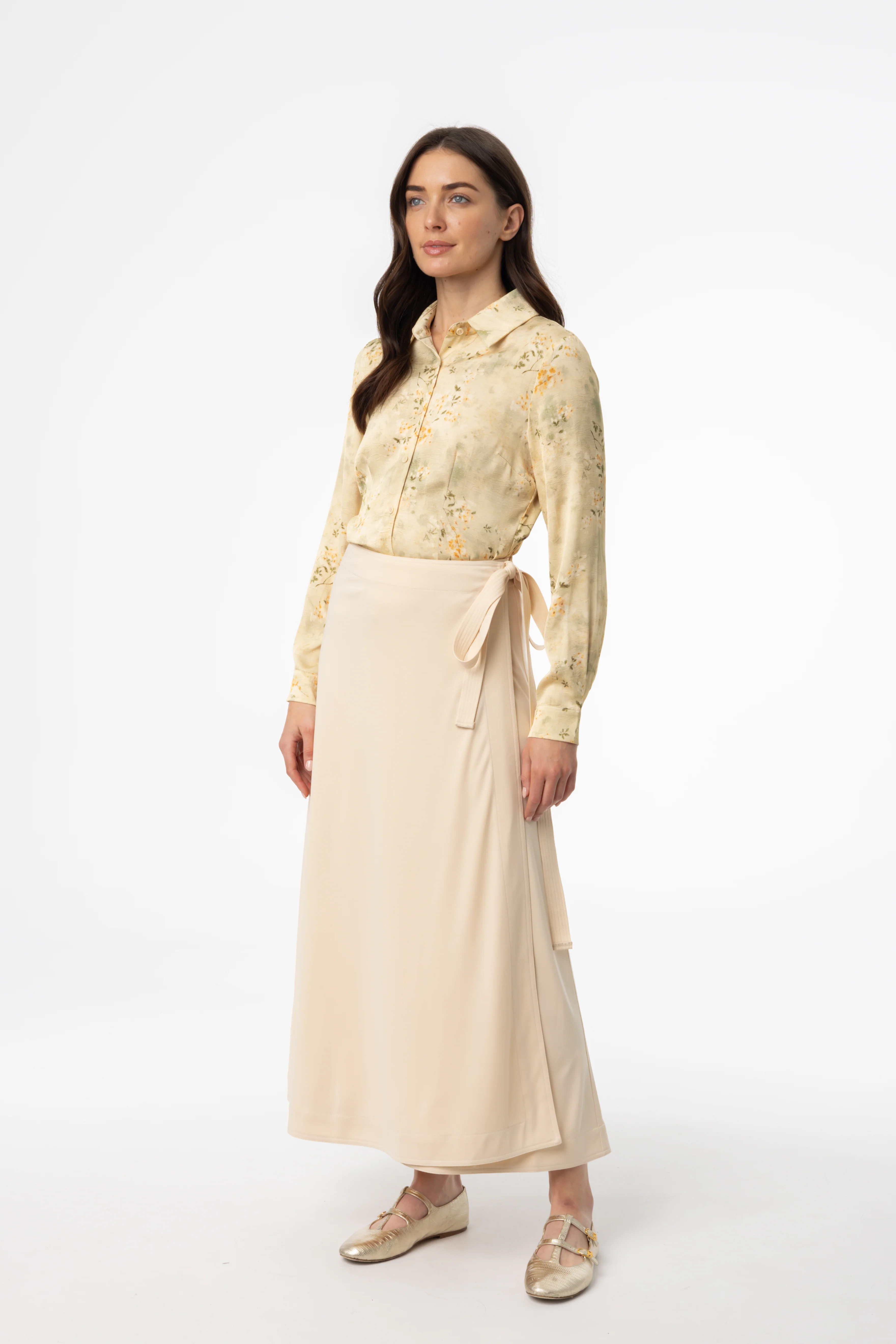 Cream Flare Wrap Skirt - Image 2