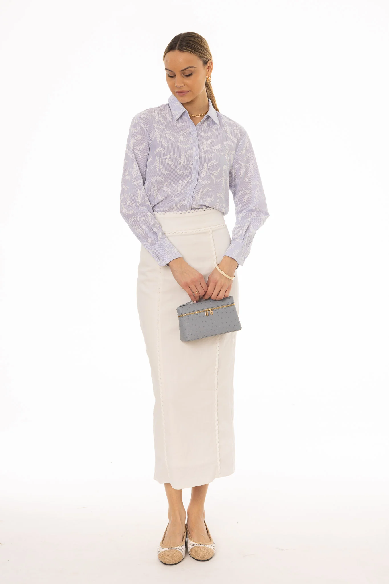 Cream Lace Trim Maxi Skirt