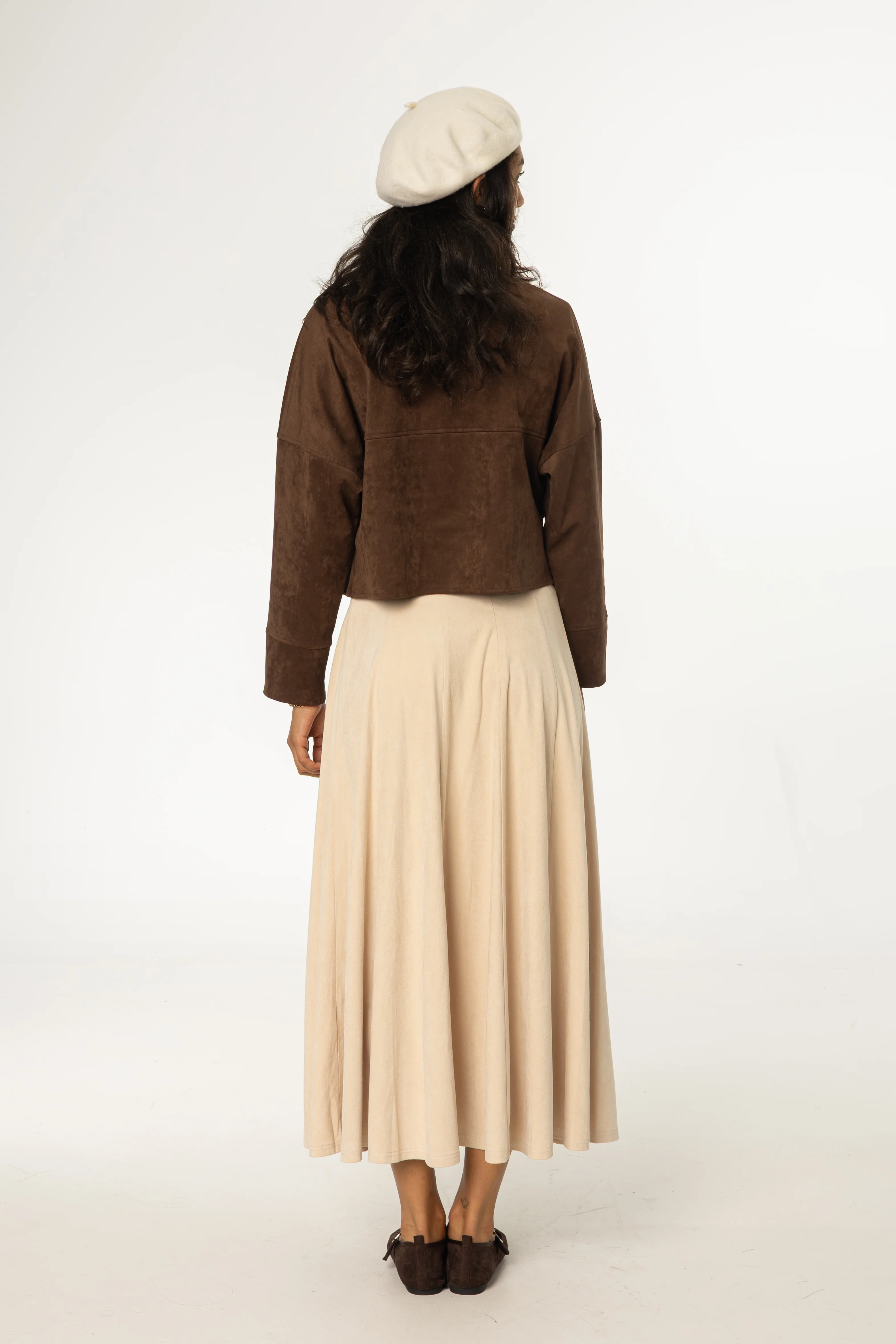 Cream Paneled Microsuede Skirt - Image 3