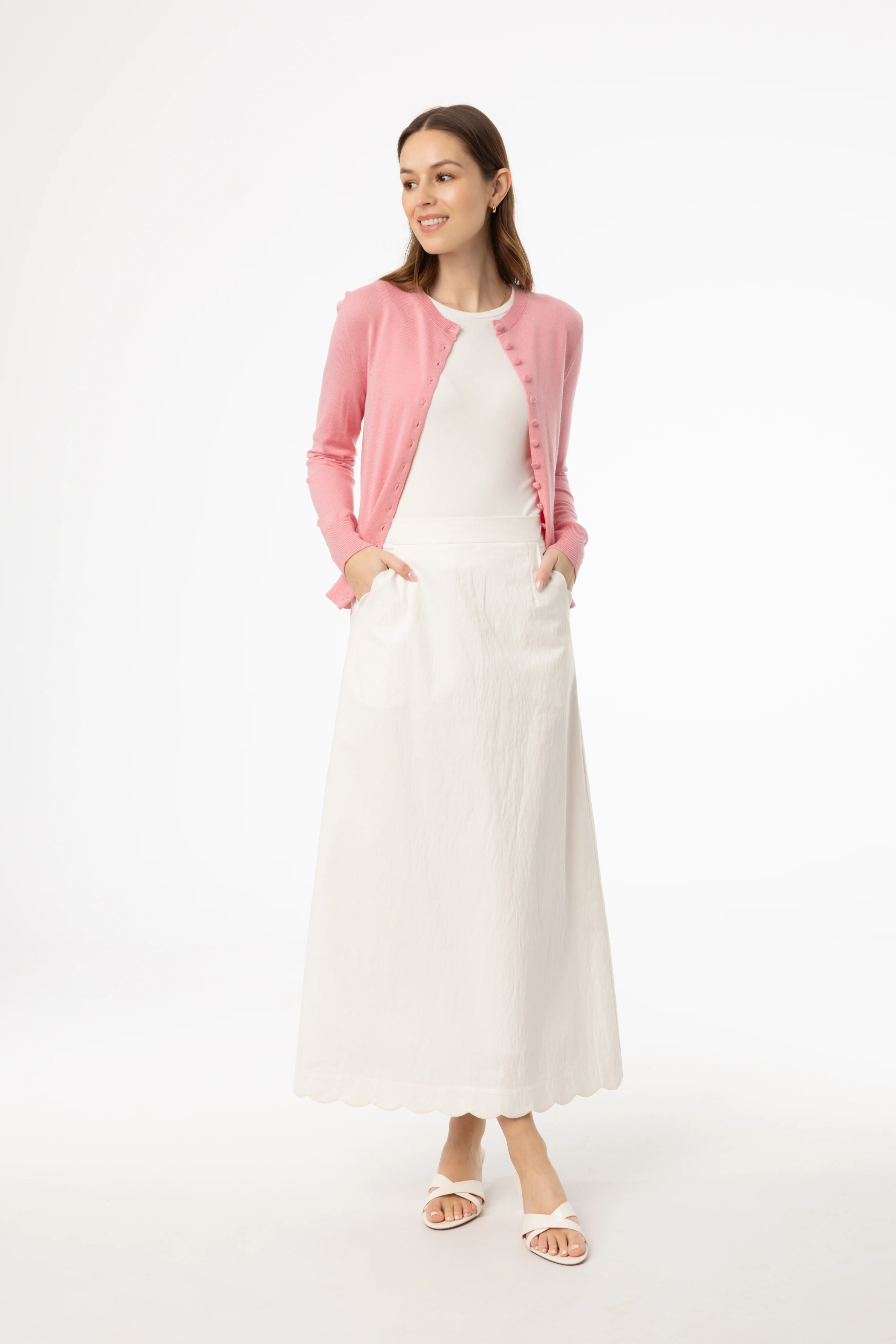 Cream Scalloped Maxi Skirt