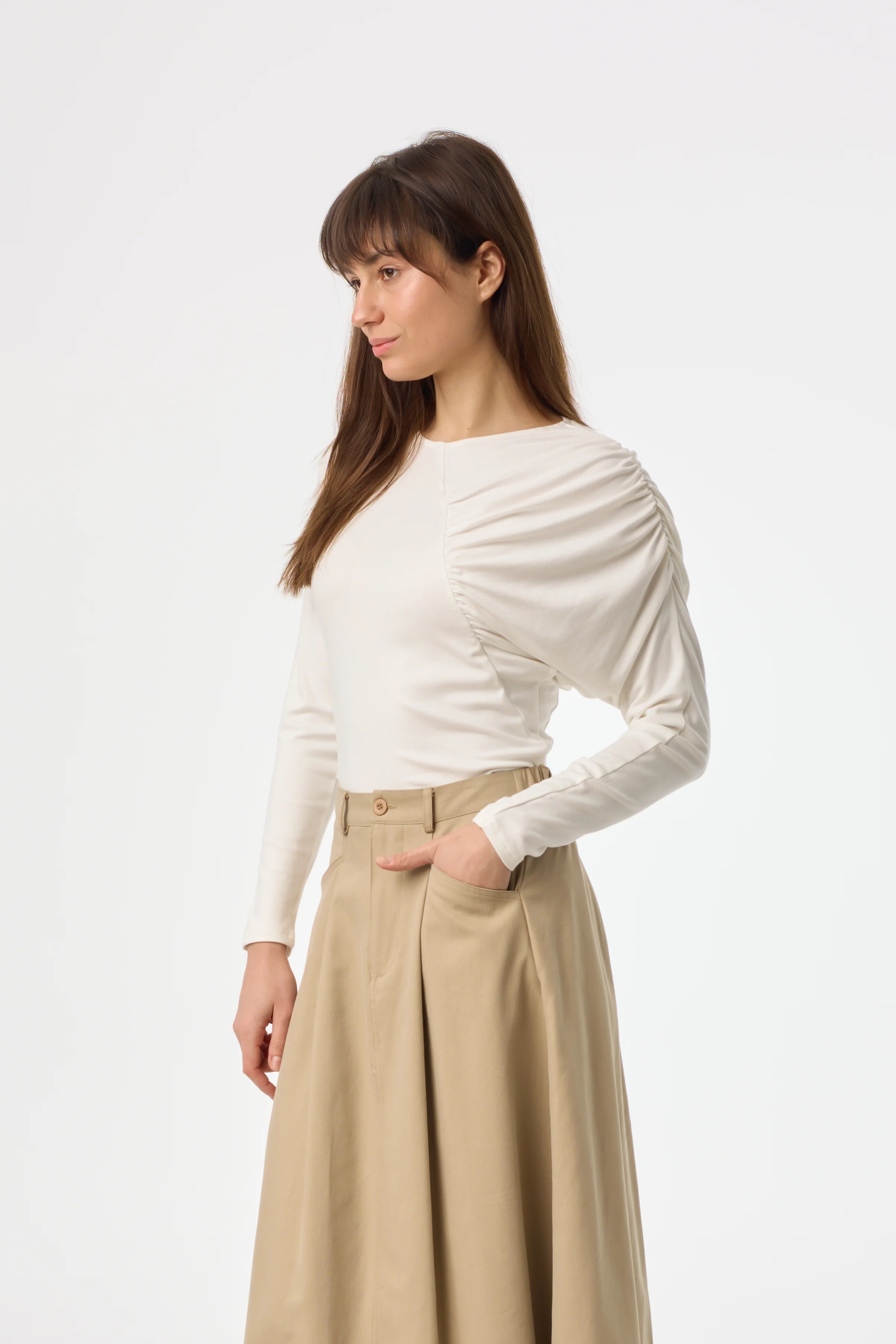 Cream Side Ruched Top - Image 2