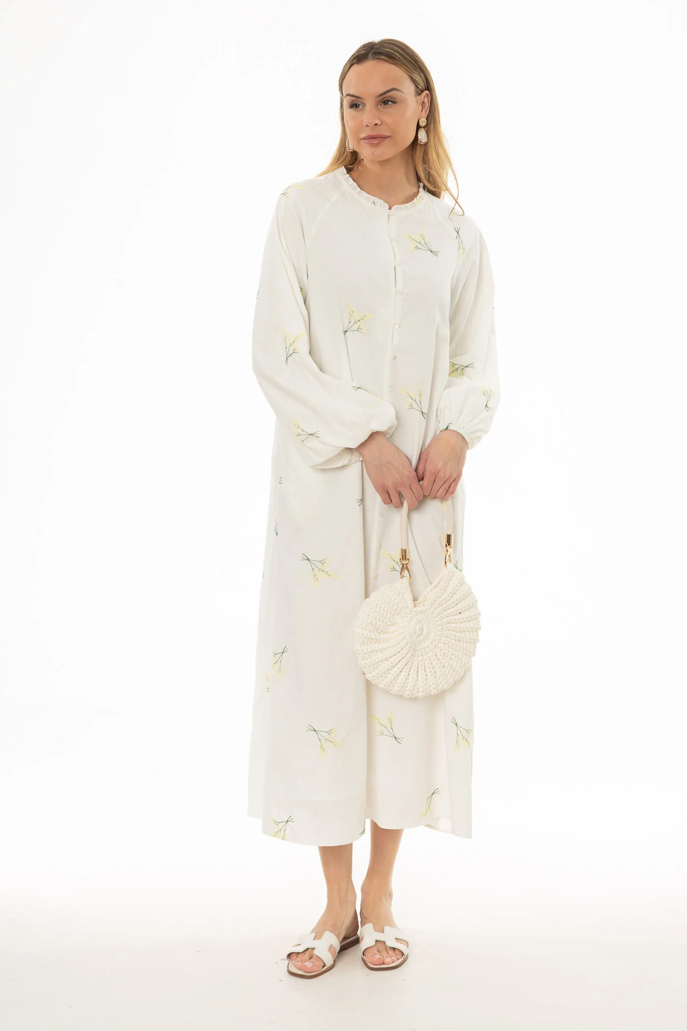 Cream Sprig Embroidered Maxi Dress - Image 5