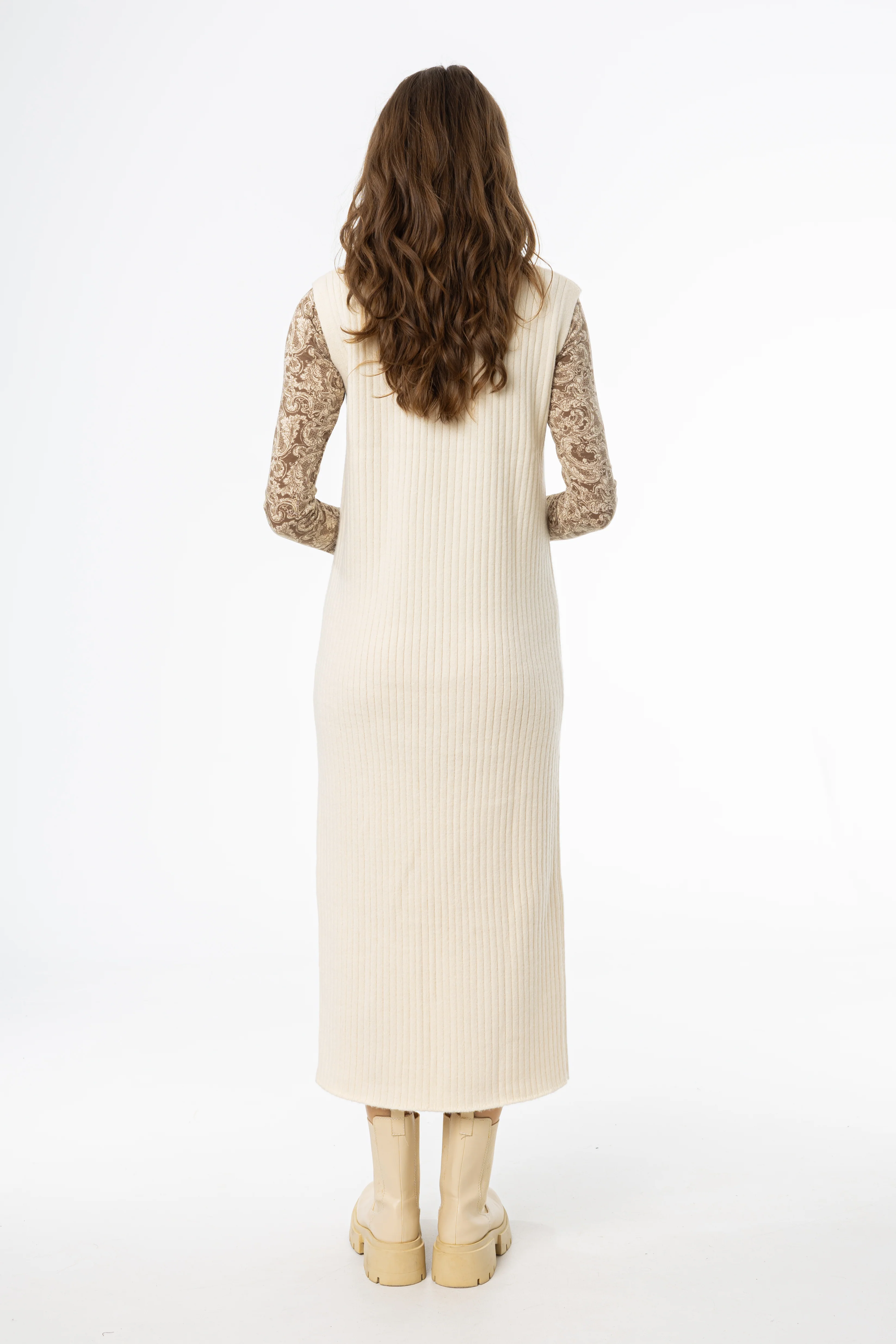 Cream V Neck Knit Maxi Dress - Image 3