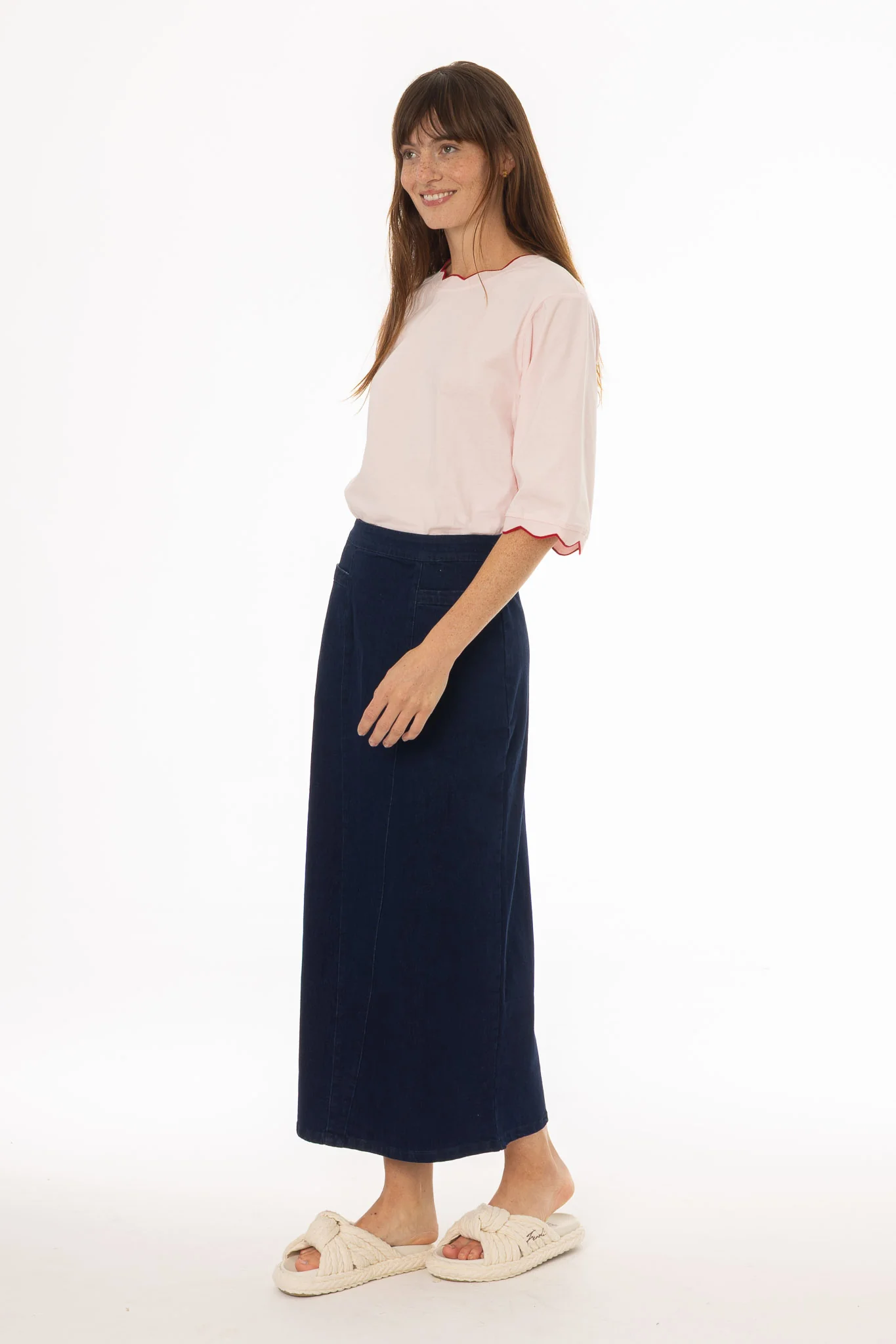 Dark Blue Pocket Stretch Denim Maxi Skirt - Image 2