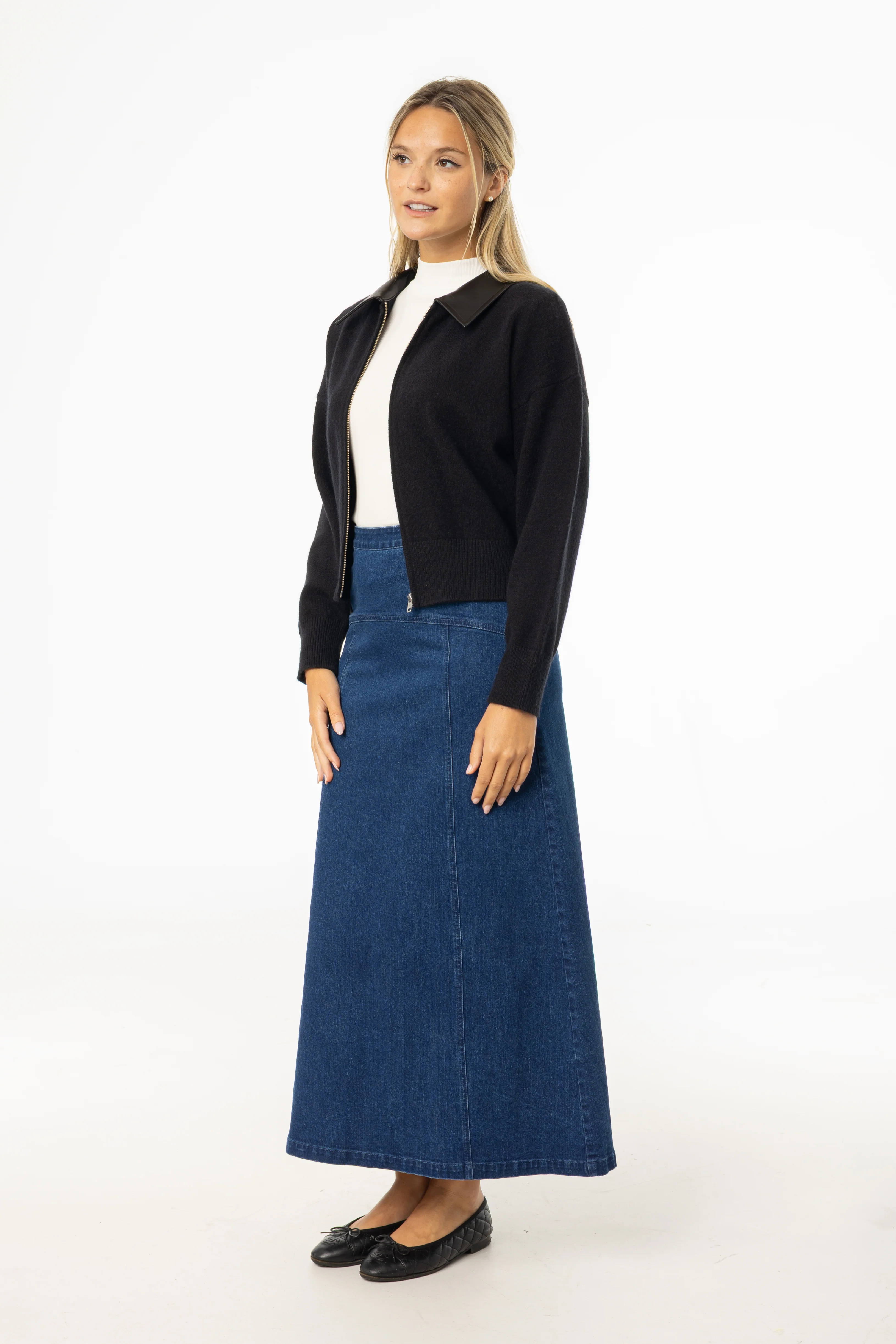 Dark Blue Yoke Seam Denim Skirt - Image 2