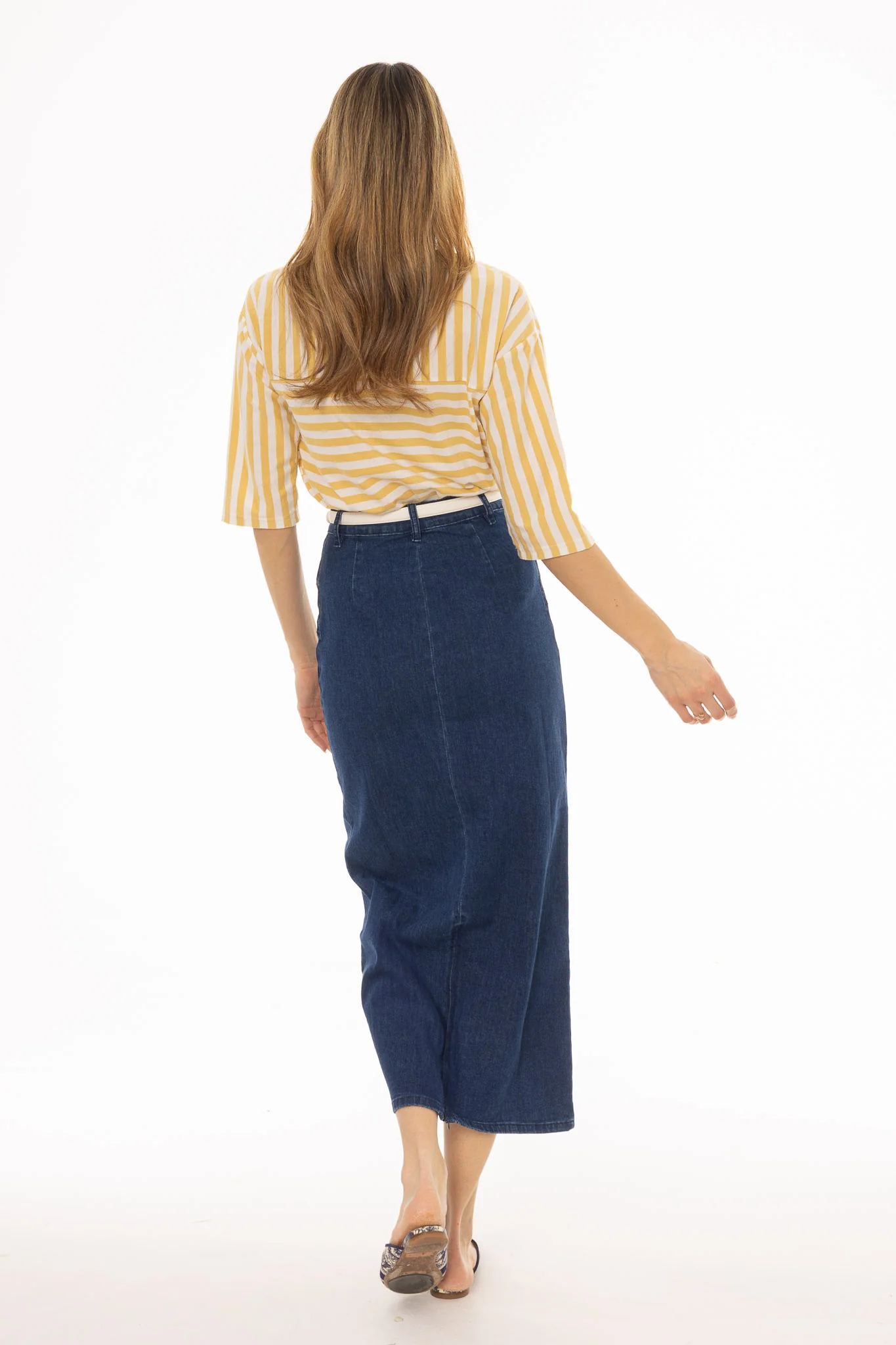 Dark Blue Zipper Denim Maxi Skirt - Image 4