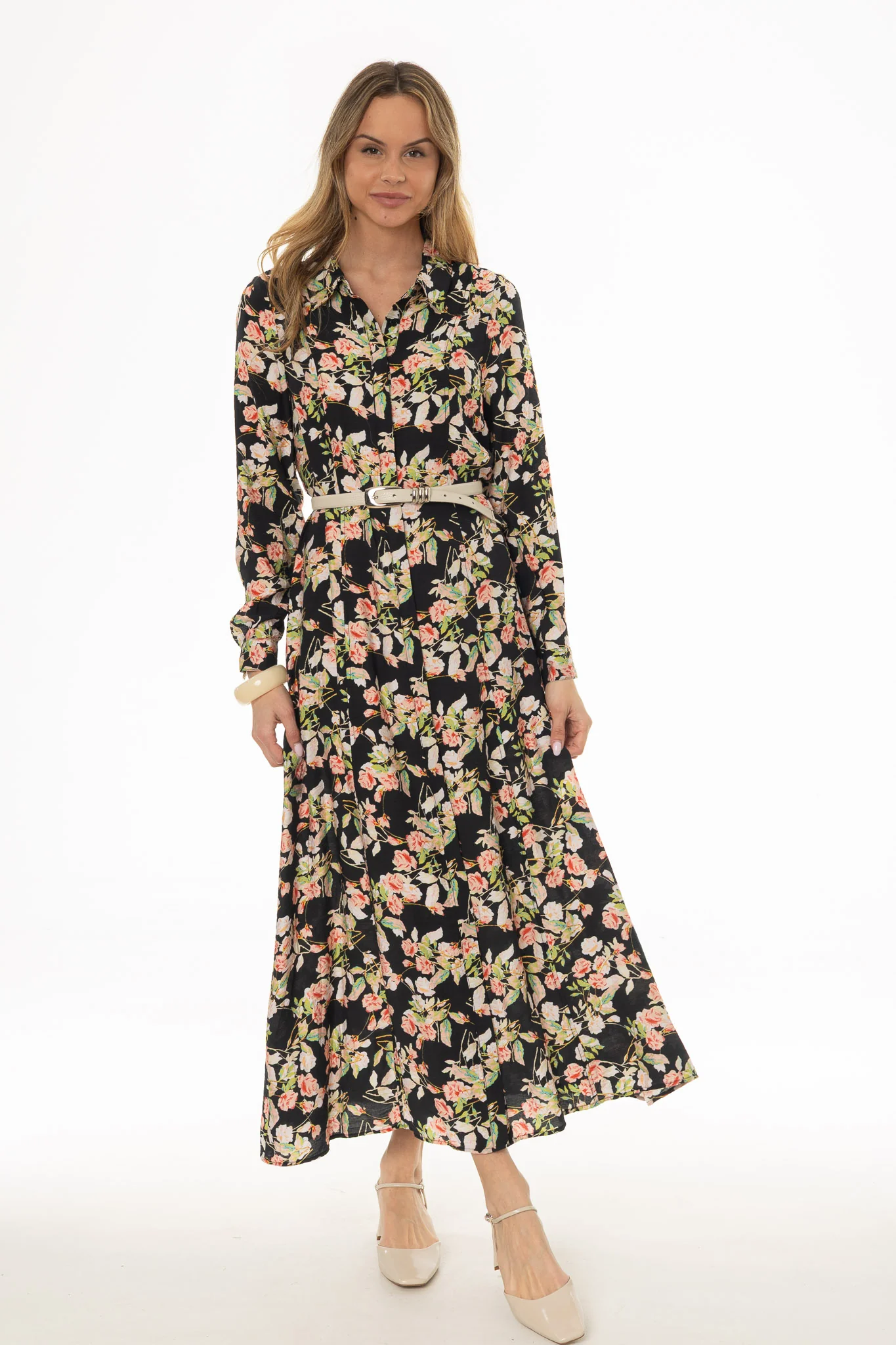 Floral Covered Placket Maxi Shirt Dress - Image 5