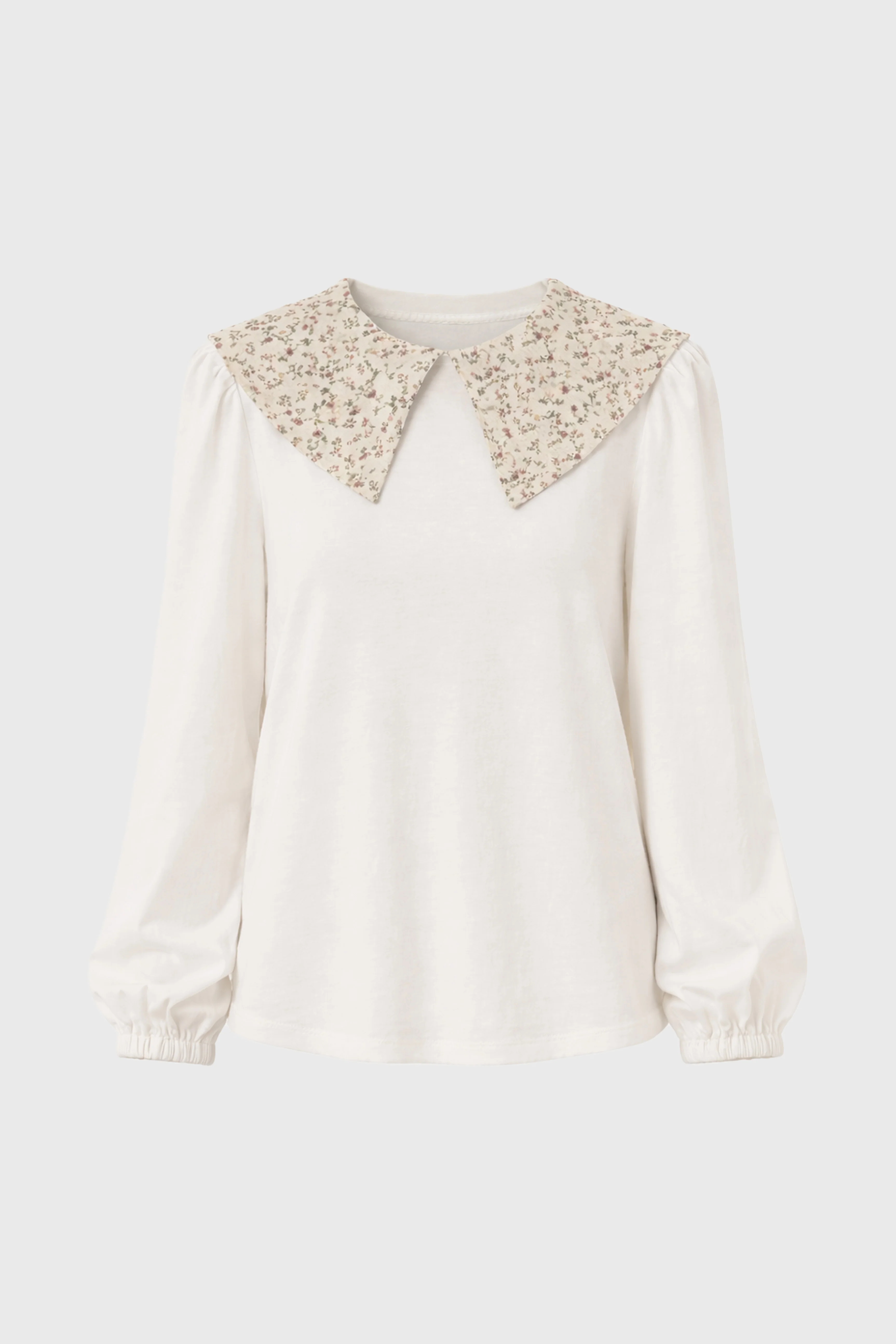 White Floral Print Contrast Collar Top - Image 6
