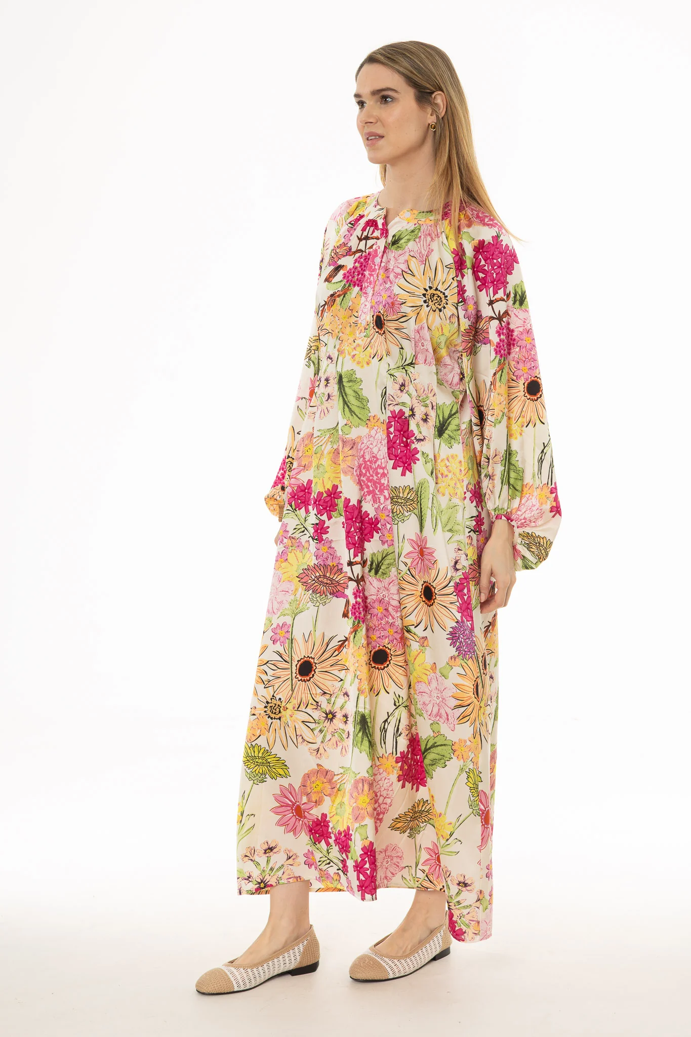 Floral Print Pintuck Balloon Sleeve Maxi Dress - Image 3