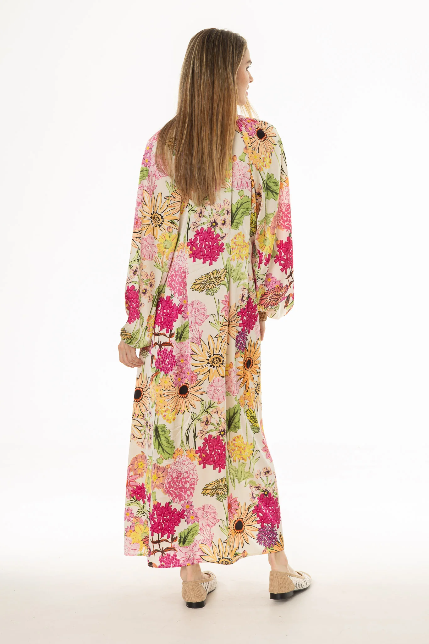 Floral Print Pintuck Balloon Sleeve Maxi Dress - Image 4
