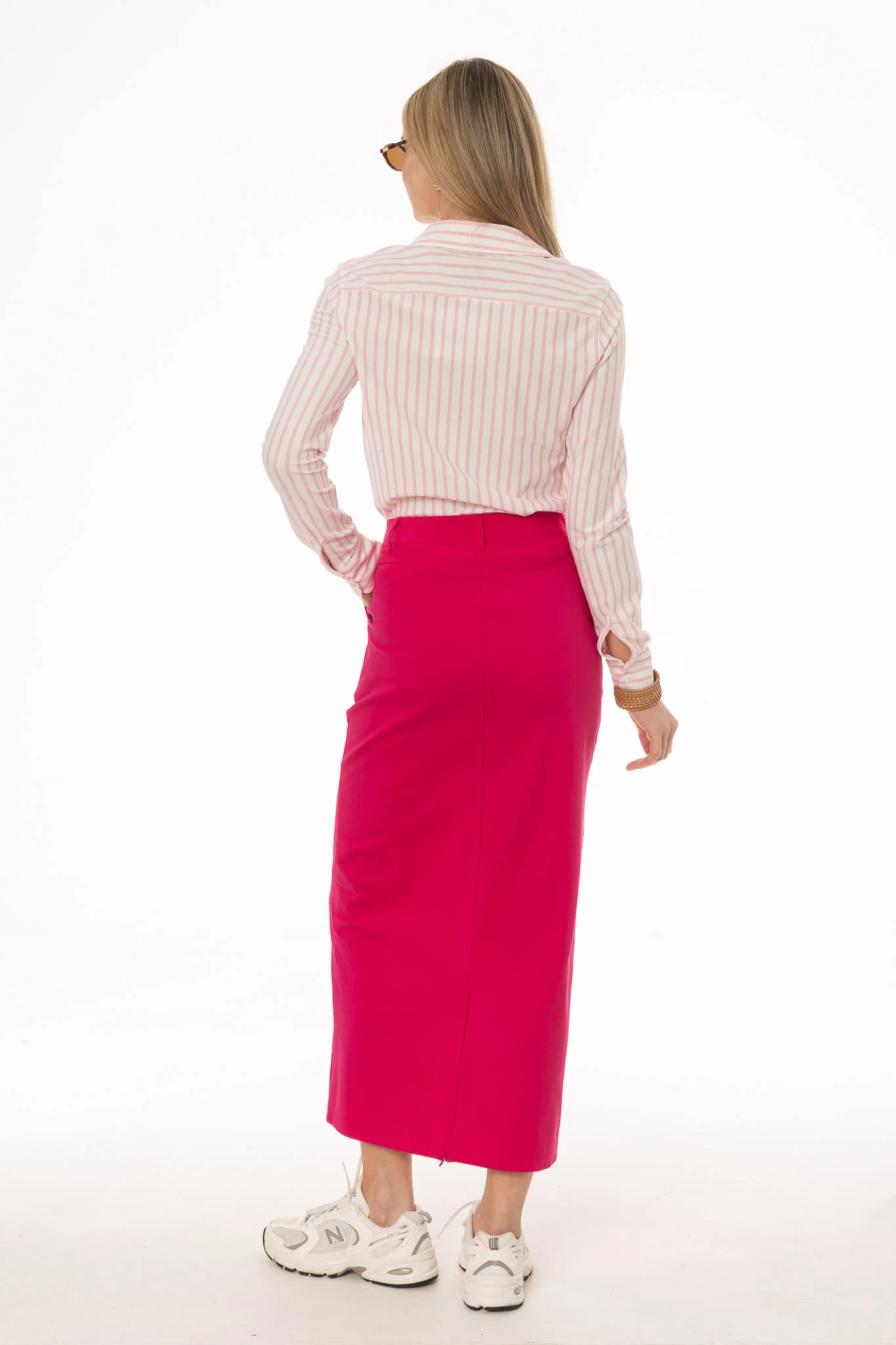 Fuchsia Basic Stretch Cotton Maxi Skirt - Image 4