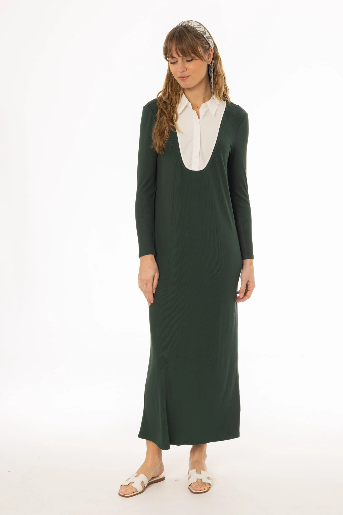 Green Combo Blouse Maxi Dress - Image 5