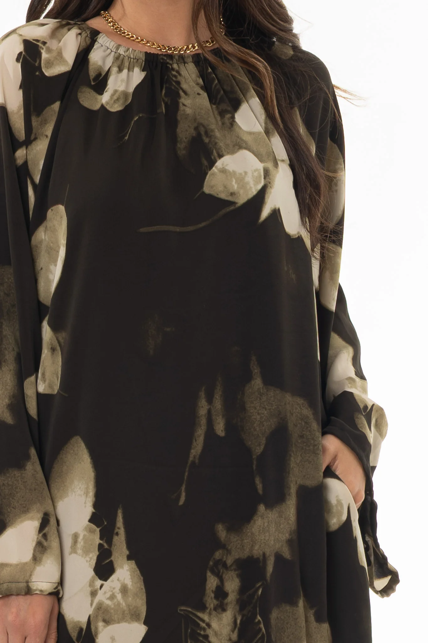 Green Floral Drawstring Sleeve Maxi Dress - Image 2