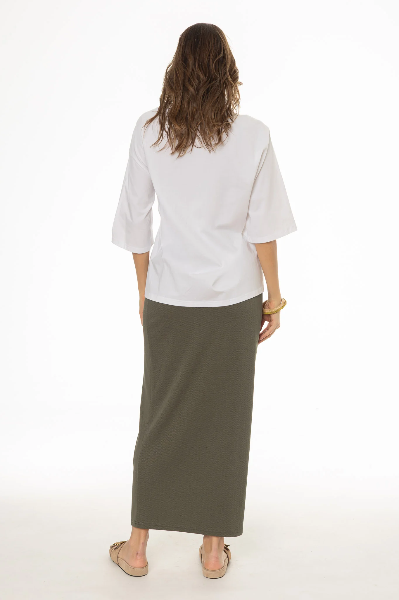 Green Herringbone Textured Skirt - Image 4