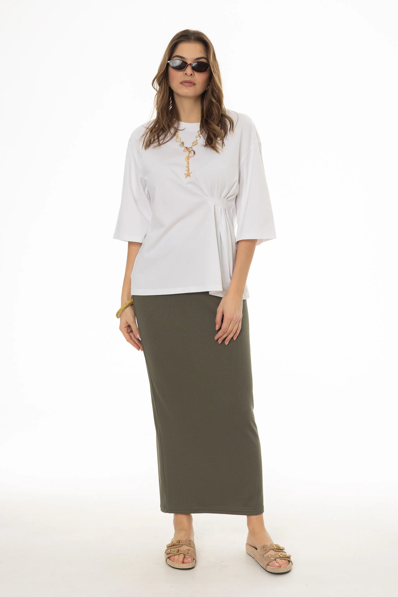 Green Herringbone Textured Skirt - Image 5