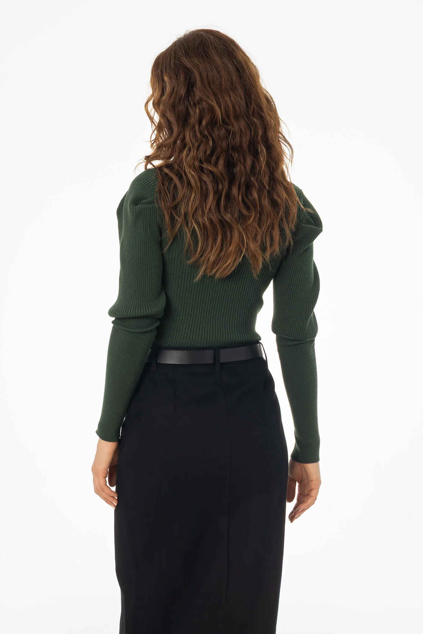 Green Puff Sleeve Knit Sweater Top - Image 3