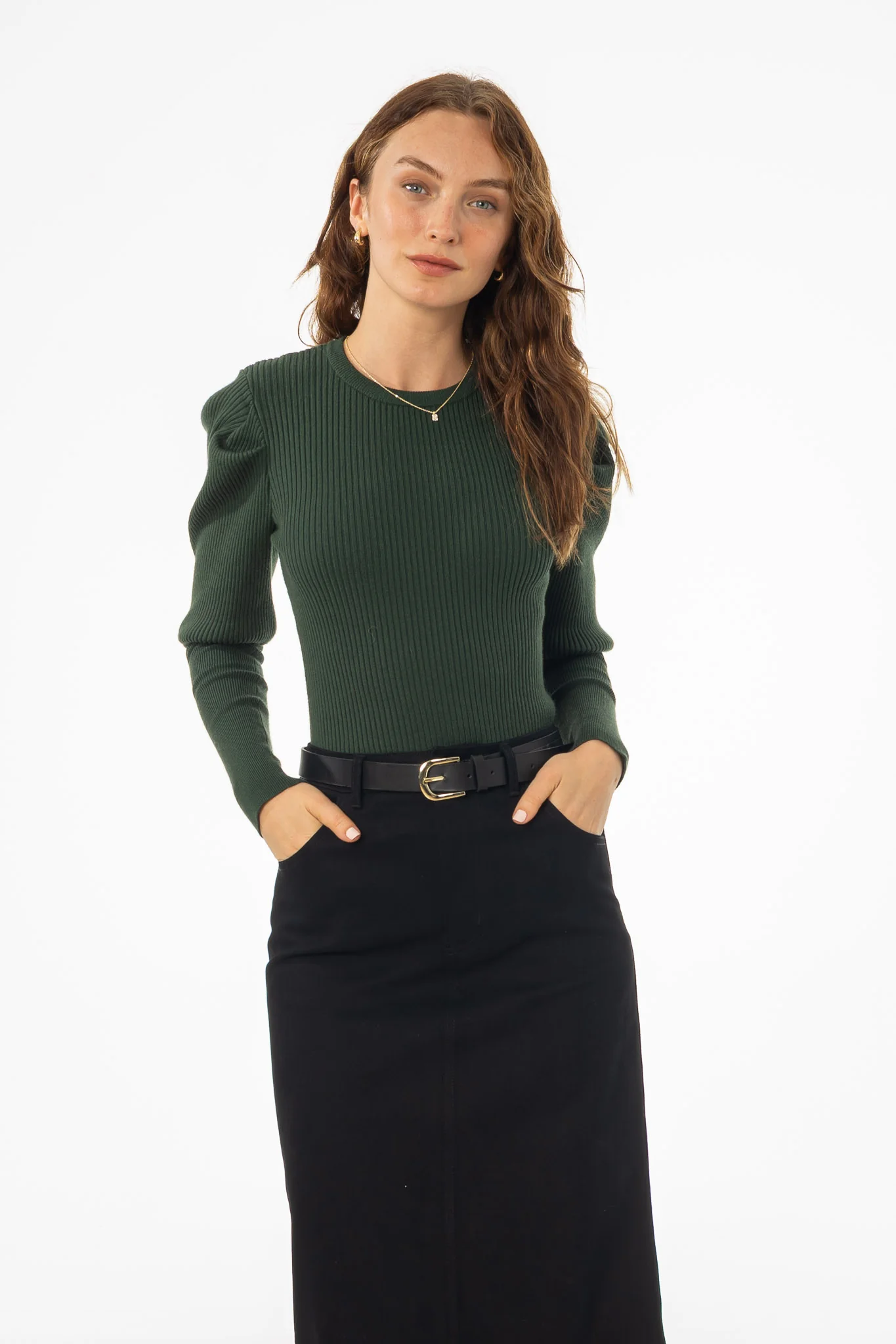 Green Puff Sleeve Knit Sweater Top - Image 4