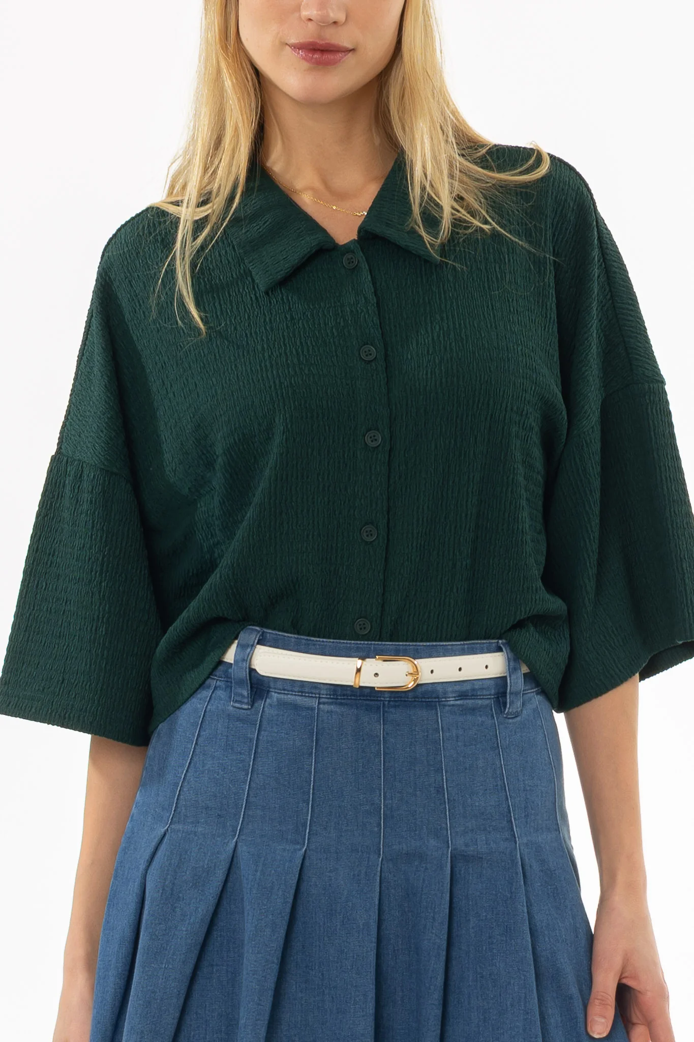 Kelly Green Seersucker Cropped Blouse - Image 2