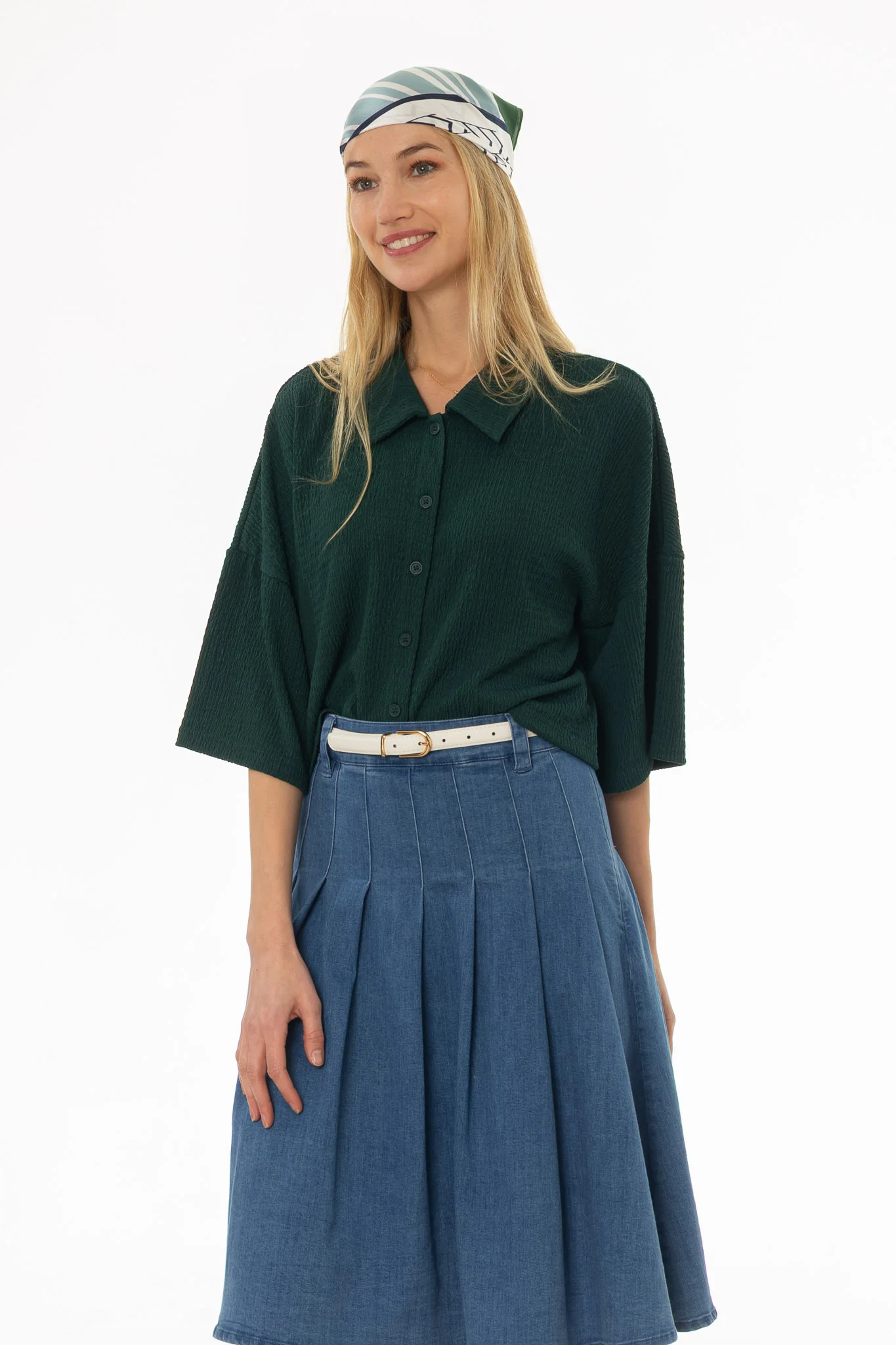 Kelly Green Seersucker Cropped Blouse - Image 3
