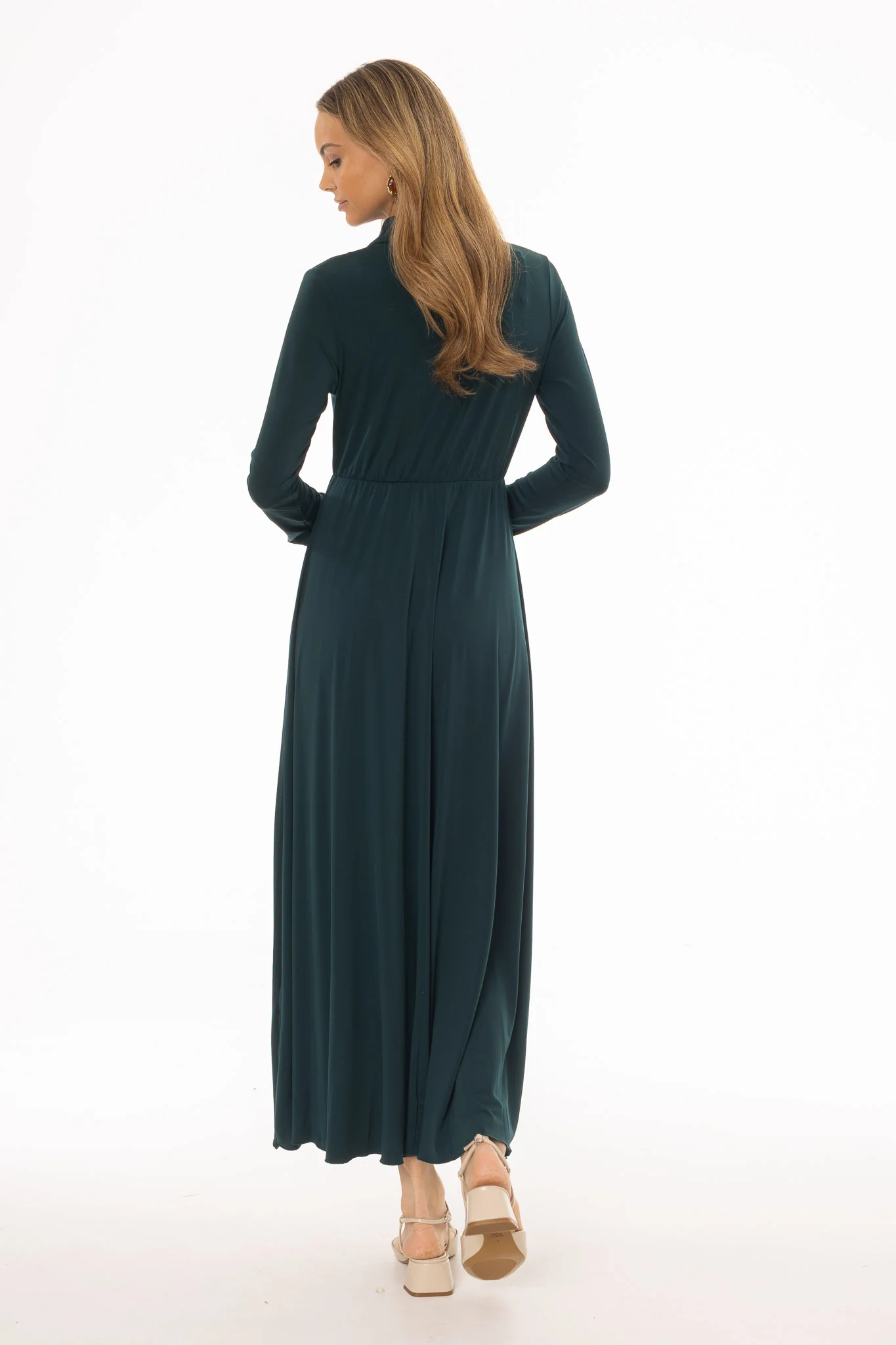 Teal Slinky Button Tie Maxi Dress - Image 4